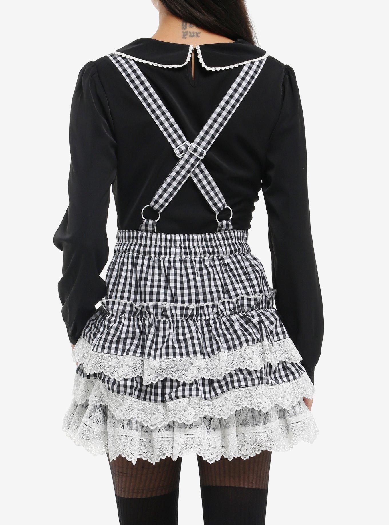 Thorn & Fable Black & White Gingham Lace Tiered Skirtall, MULTI, alternate