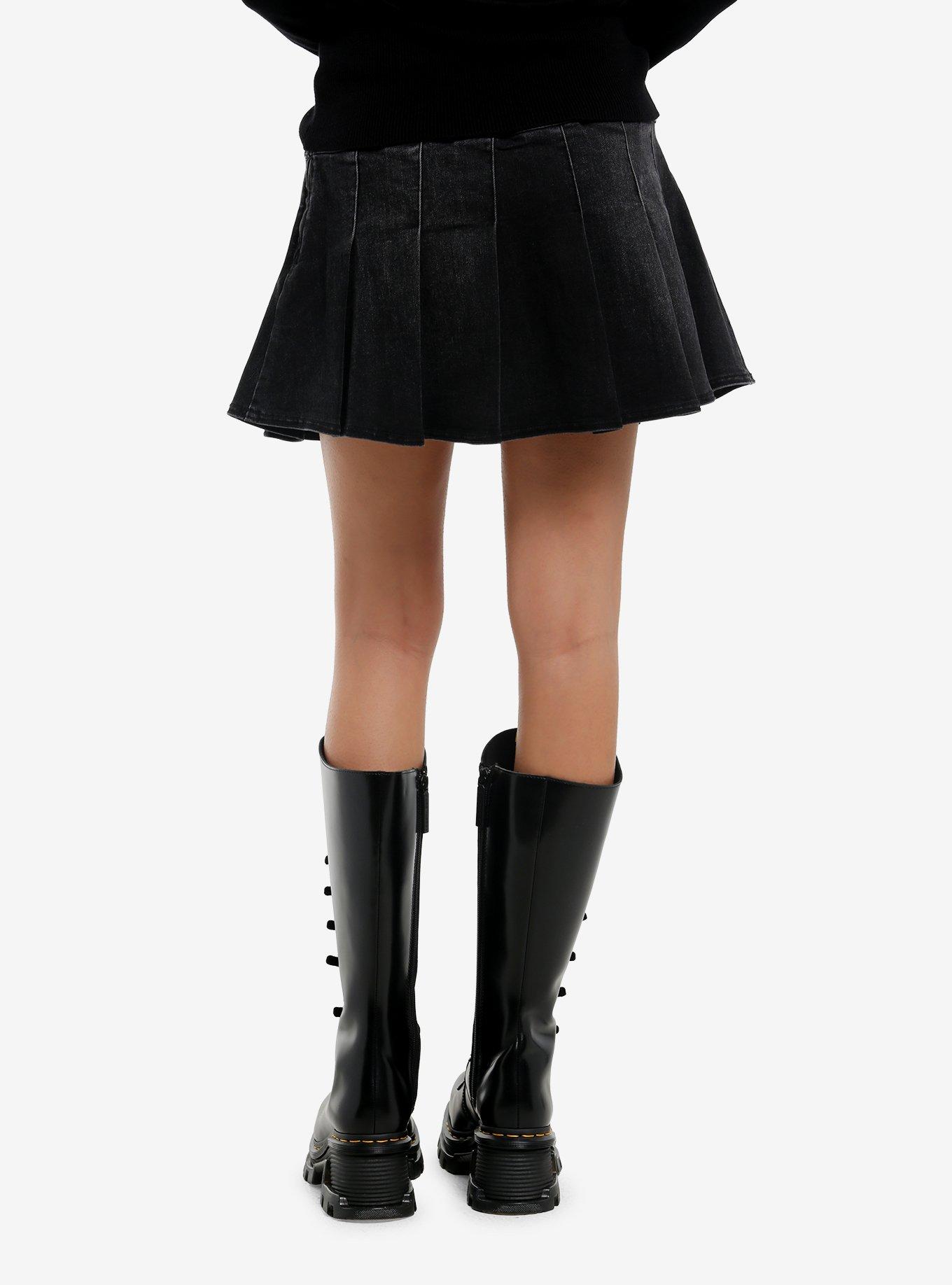 Black Wash Pleated Mini Skirt, , hi-res