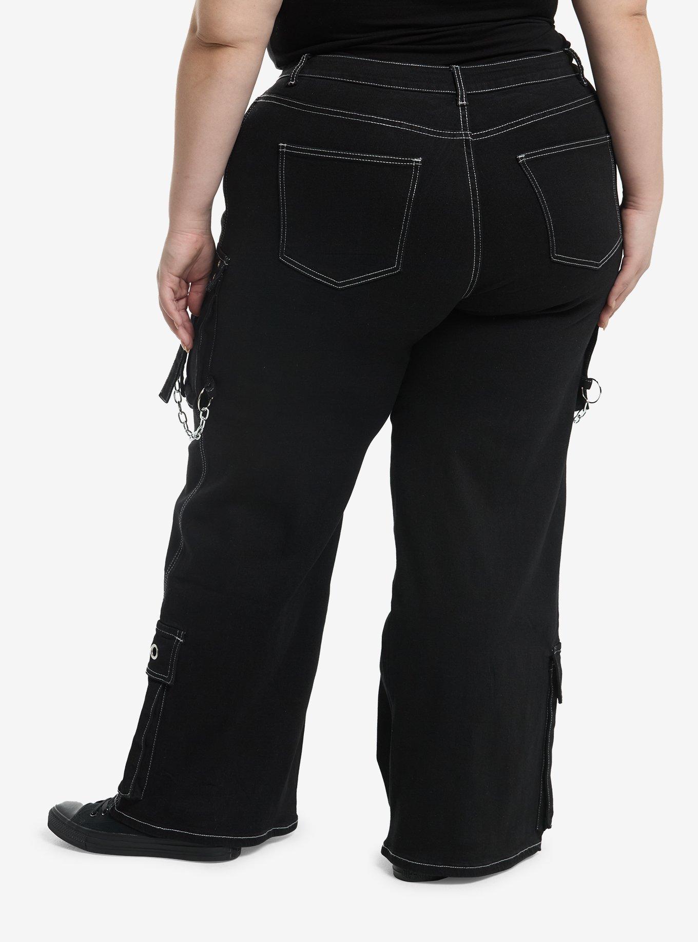 Black Grommets & Chains Cargo Pants Plus Size, , hi-res