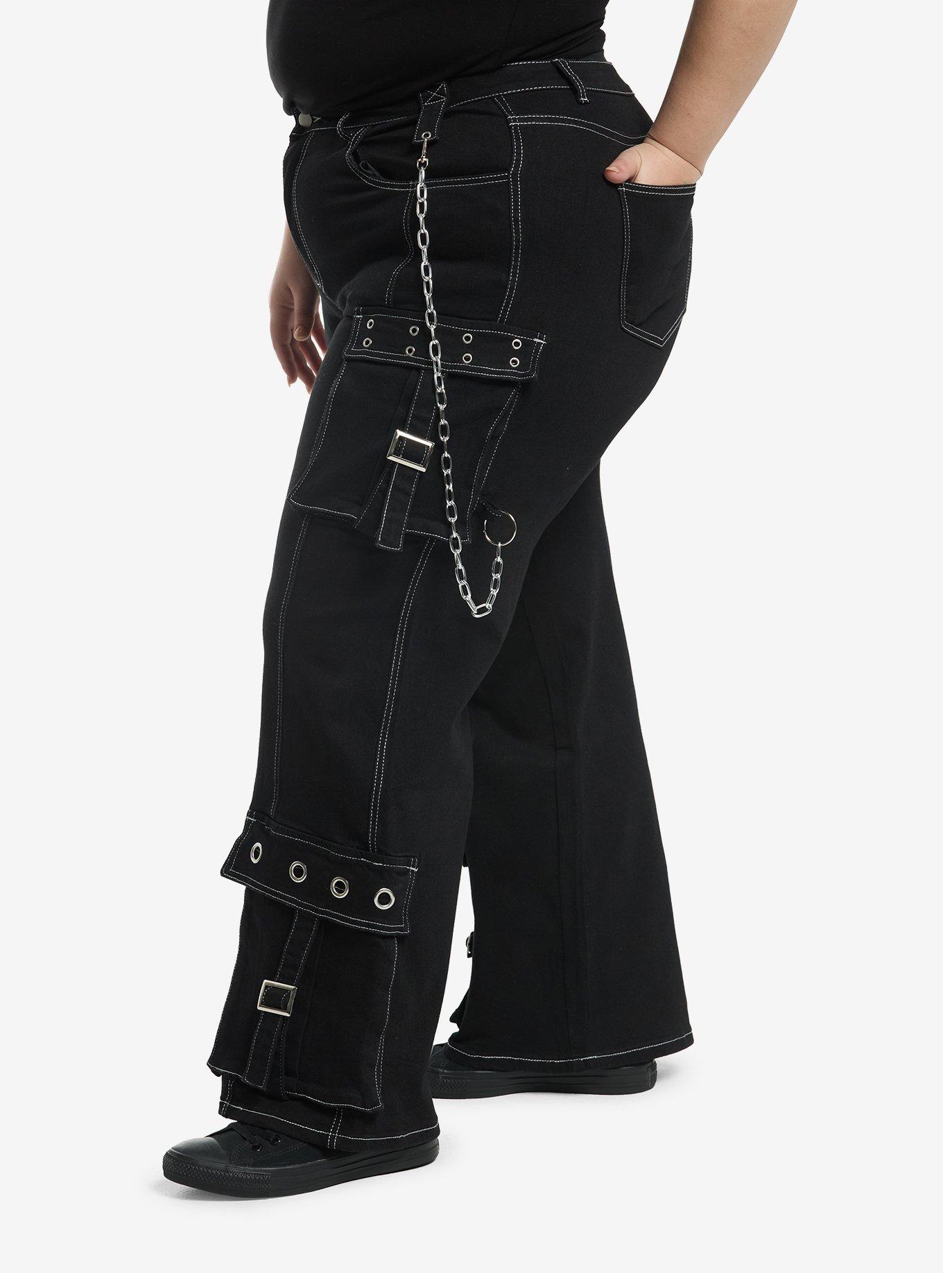 Black Grommets & Chains Cargo Pants Plus Size, MULTI, alternate