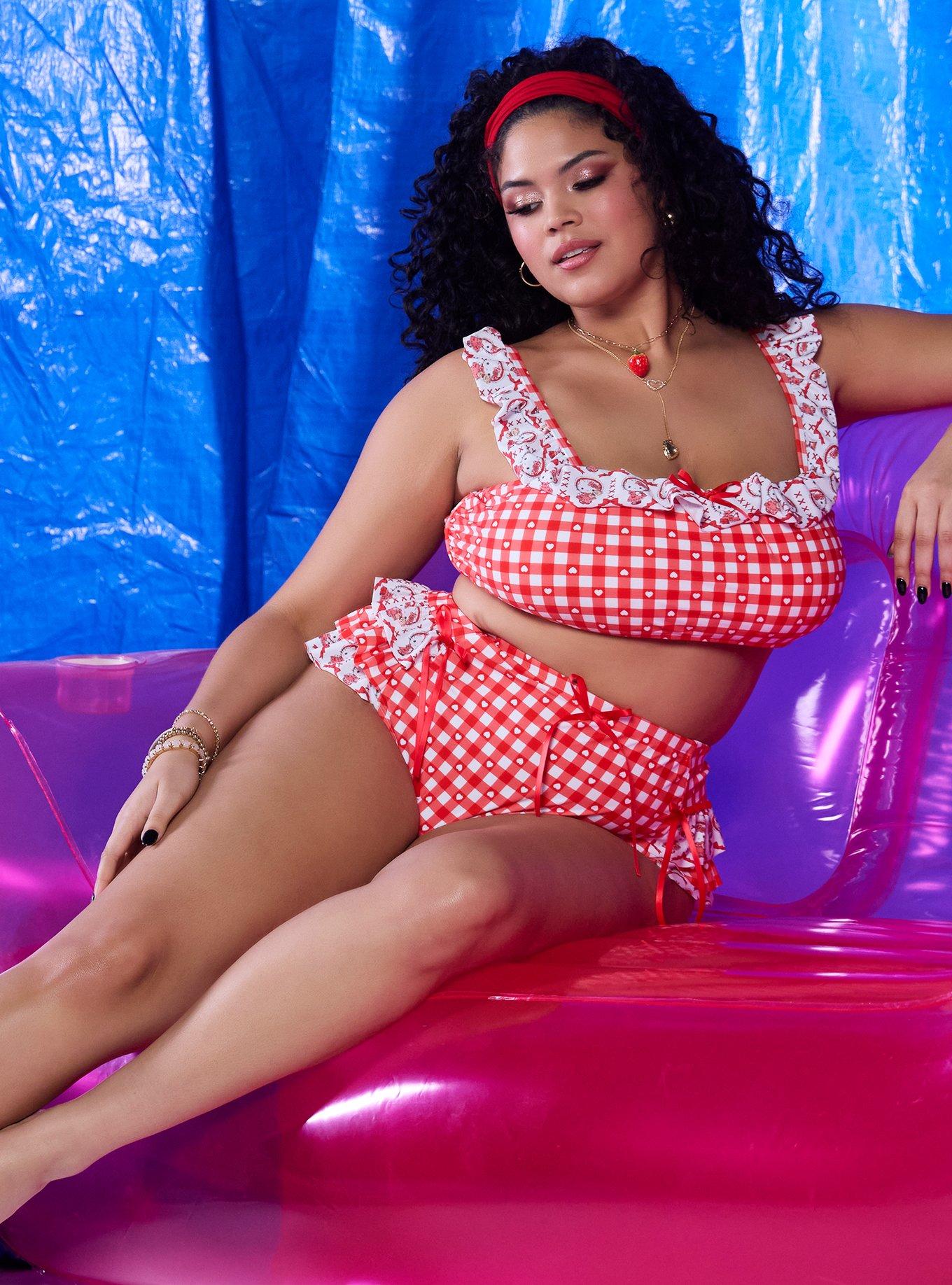 Hello Kitty Gingham Ruffle Swim Top Plus Size, , hi-res