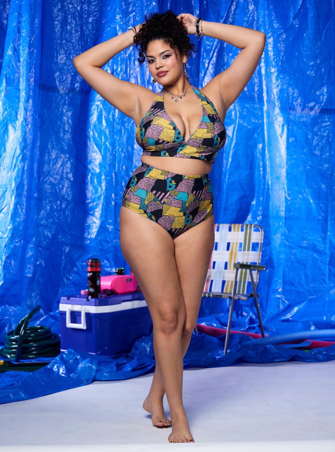 The Nightmare Before Christmas Sally Patchwork High-Waisted Swim Bottoms With Wrap Plus Size, MULTI, alternate