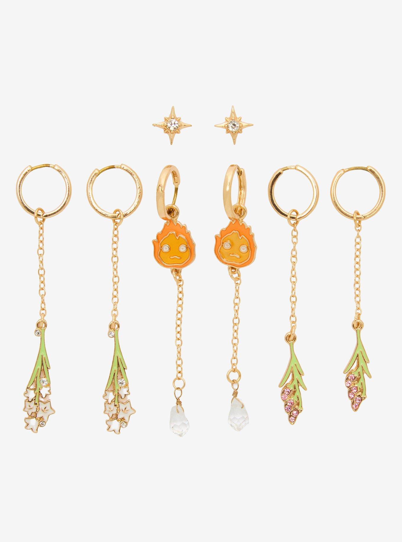 Studio Ghibli® Howl's Moving Castle Floral Calcifer Earring Set - BoxLunch Exclusive, , hi-res