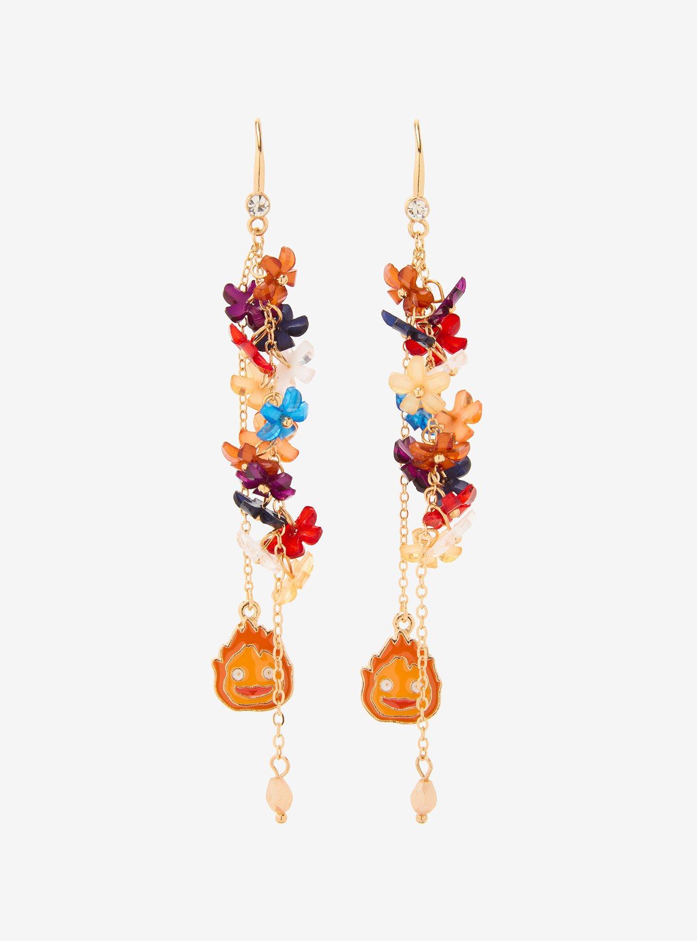 Studio Ghibli® Howl's Moving Castle Floral Calcifer Beaded Hook Earrings - BoxLunch Exclusive, , hi-res