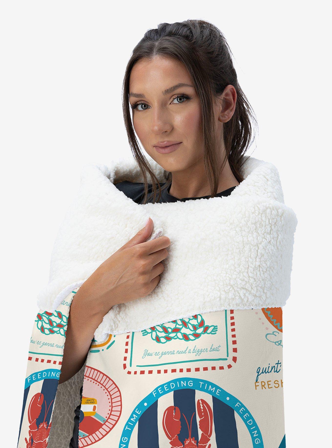 Jaws Post Stamps Silk Touch Sherpa Throw Blanket, , alternate