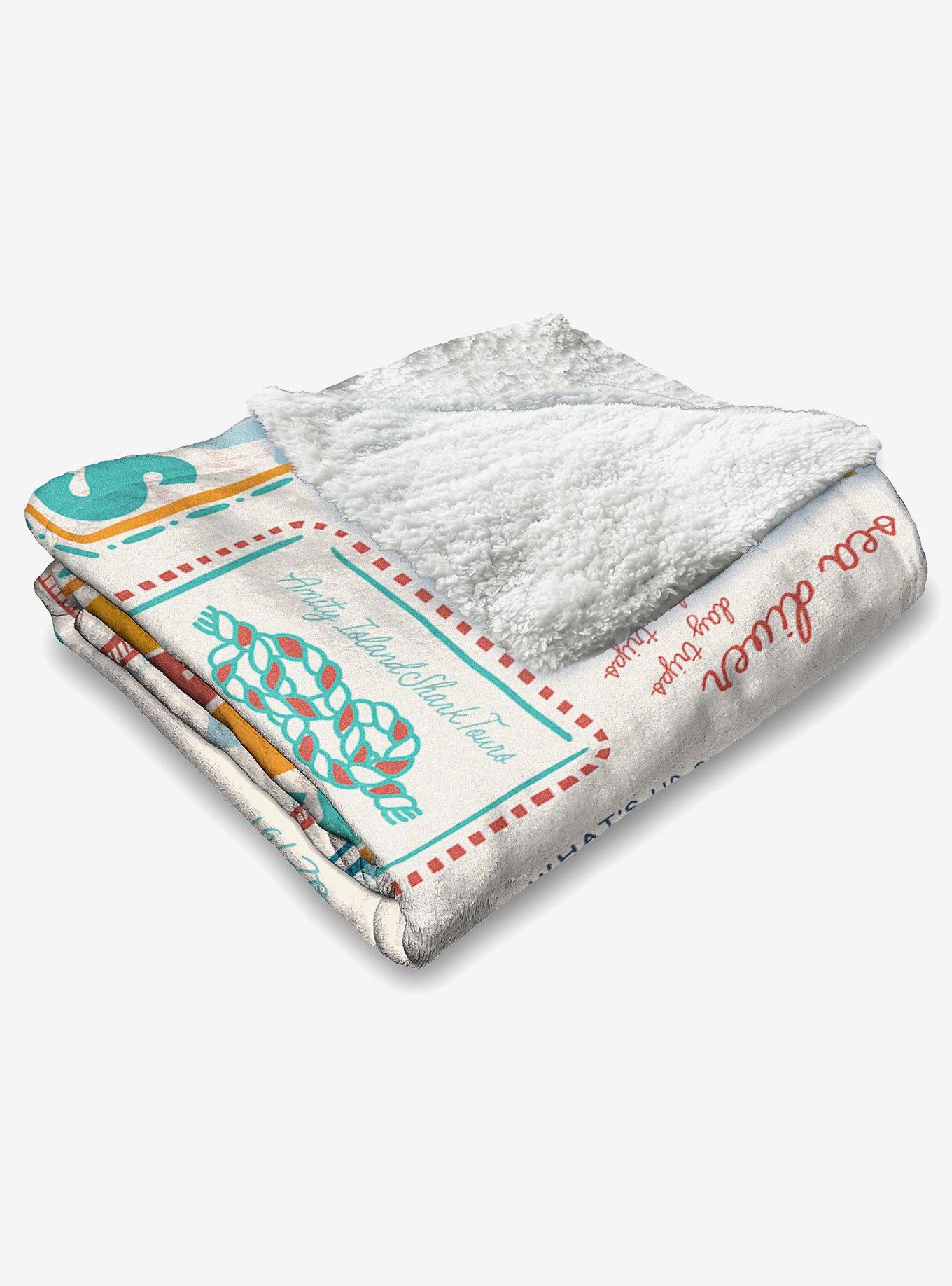 Jaws Post Stamps Silk Touch Sherpa Throw Blanket, , alternate