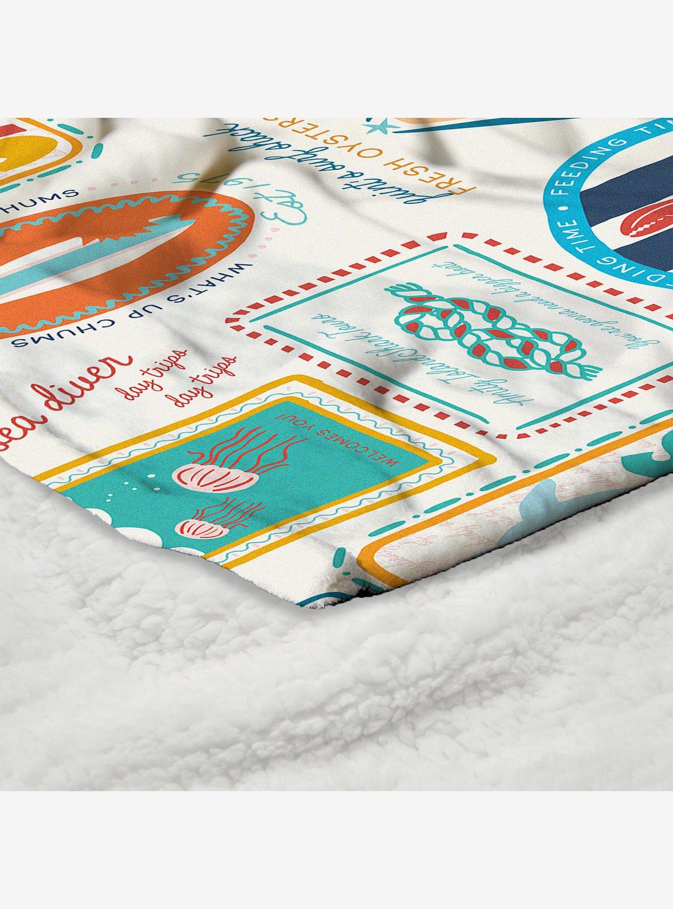 Jaws Post Stamps Silk Touch Sherpa Throw Blanket, , alternate