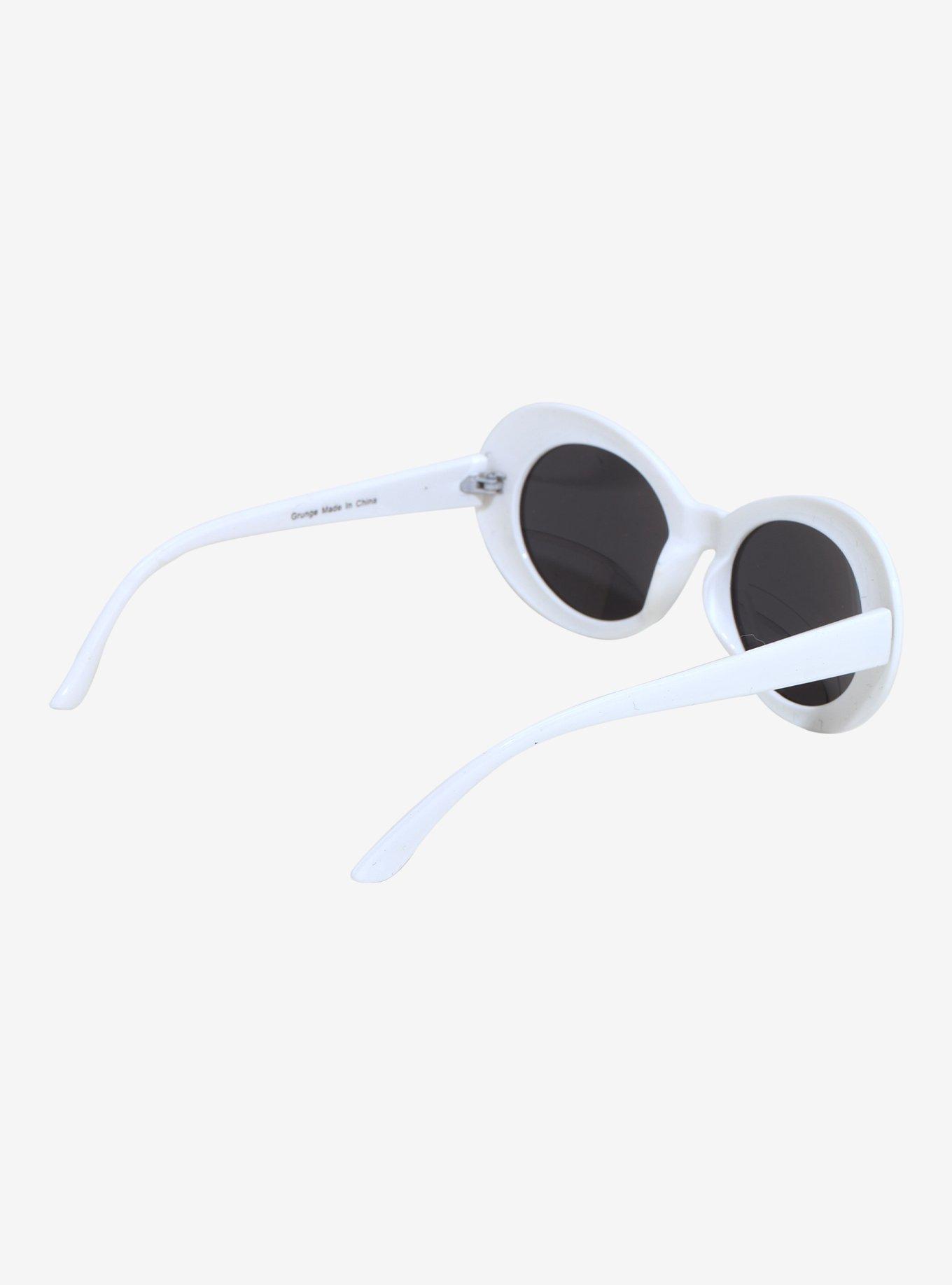 White Oval Retro Sunglasses, , hi-res