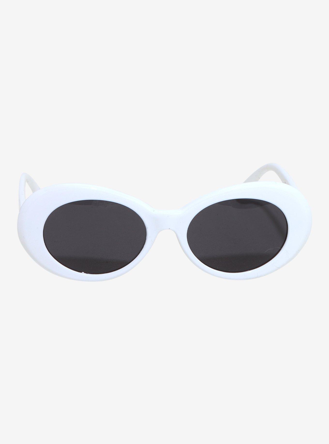 White Oval Retro Sunglasses, , alternate