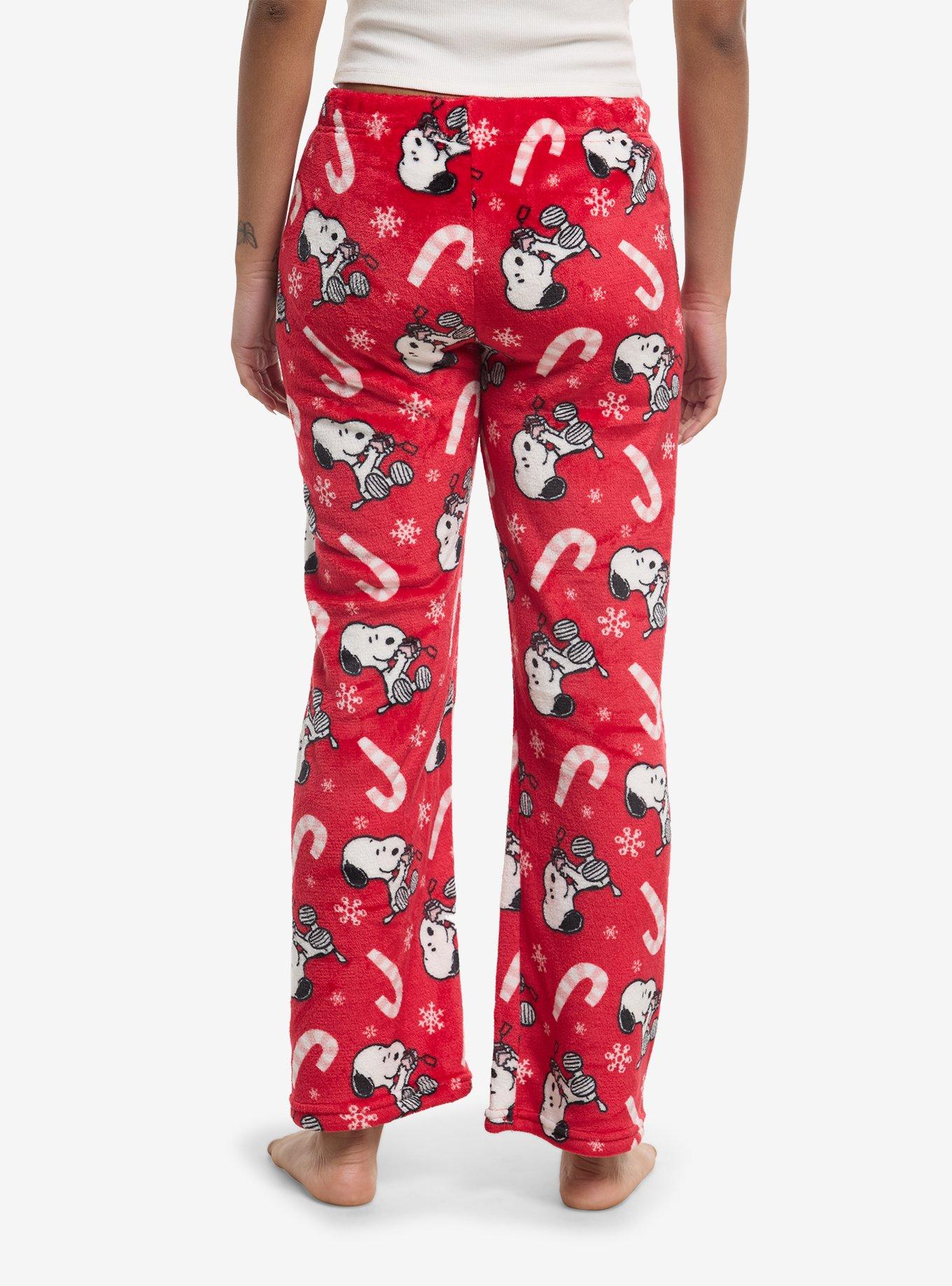 Peanuts Snoopy Snowflakes & Candy Canes Plush Pajama Pants, , hi-res