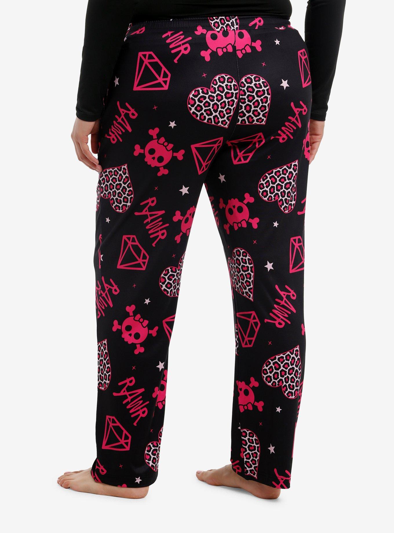 Rawr Pink & Black Girls Pajama Pants Plus Size, , hi-res