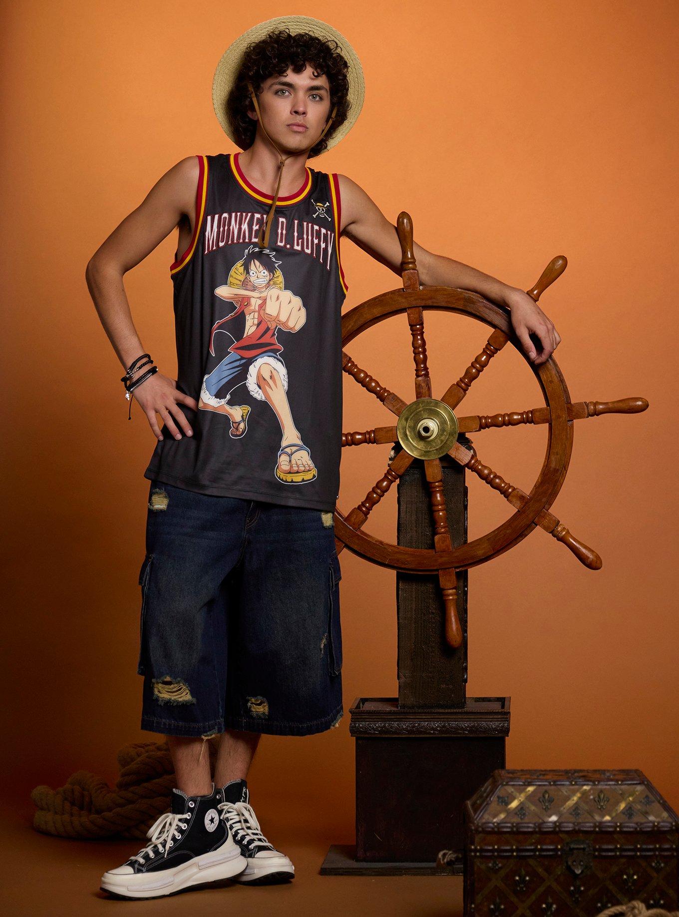 One Piece Luffy Wanted Basketball Jersey, BLACK, alternate