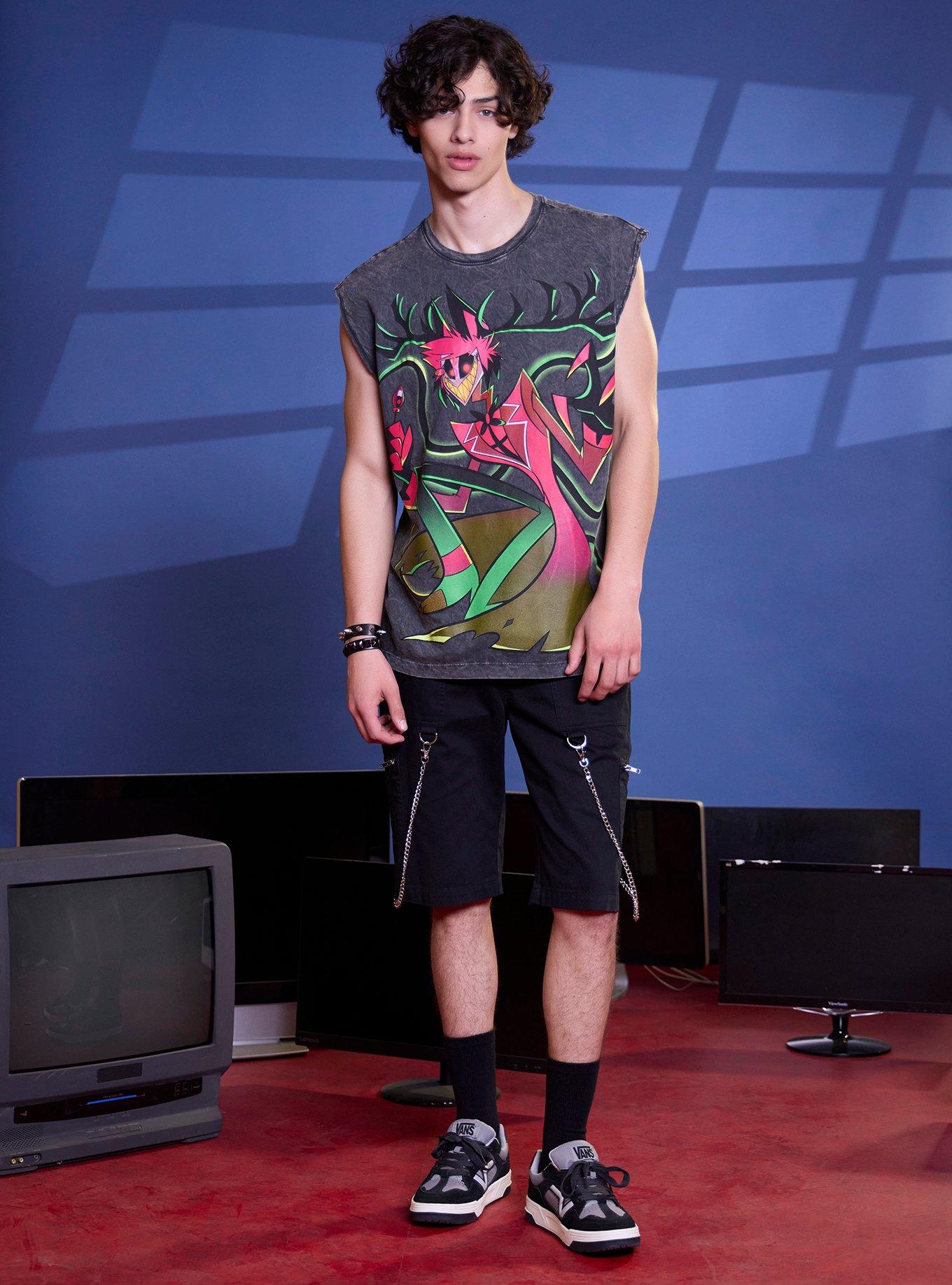 Hazbin Hotel Alastor Distressed Dark Wash Muscle Tank Top, , hi-res