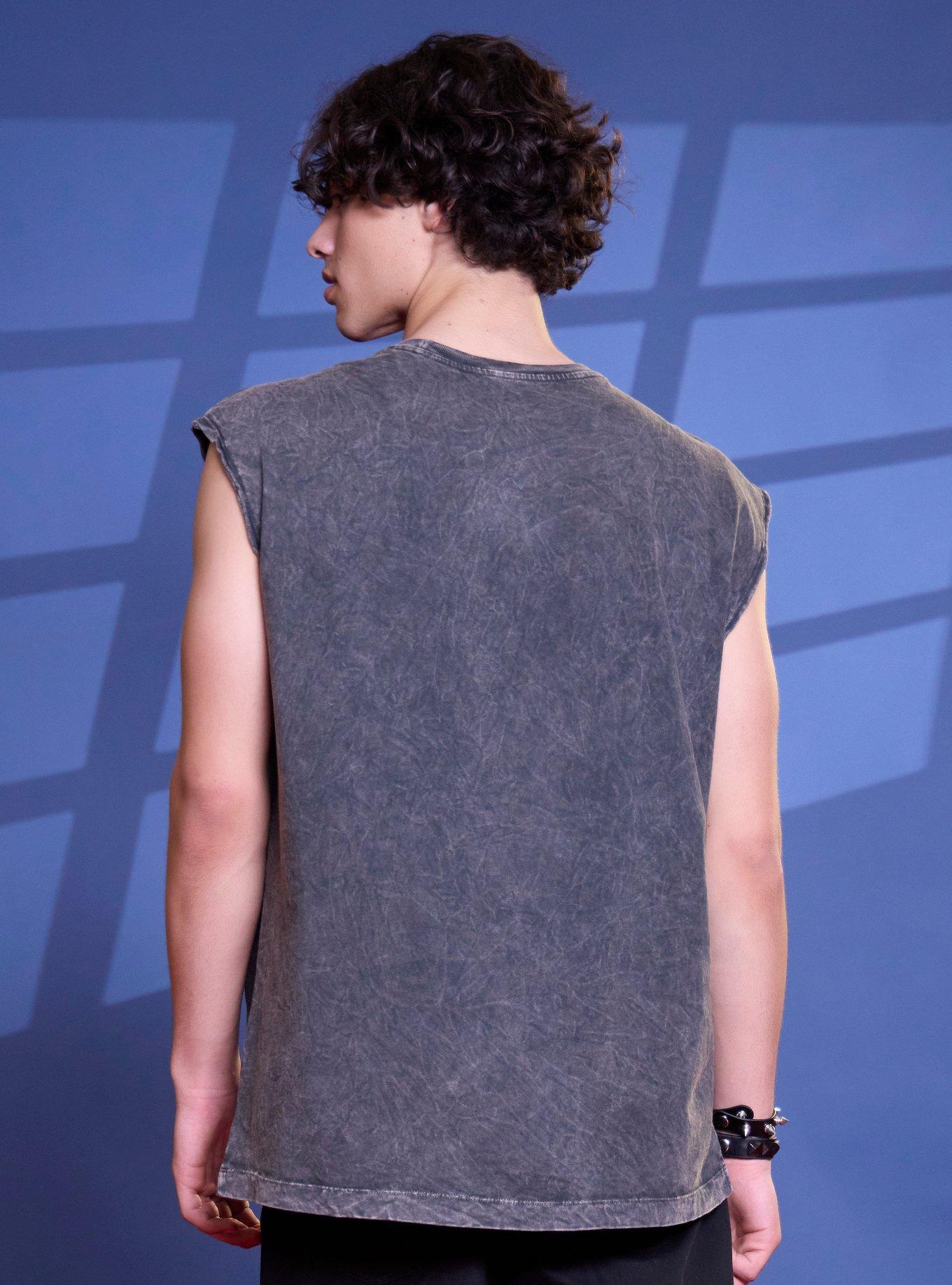 Hazbin Hotel Alastor Distressed Dark Wash Muscle Tank Top, CHARCOAL, alternate