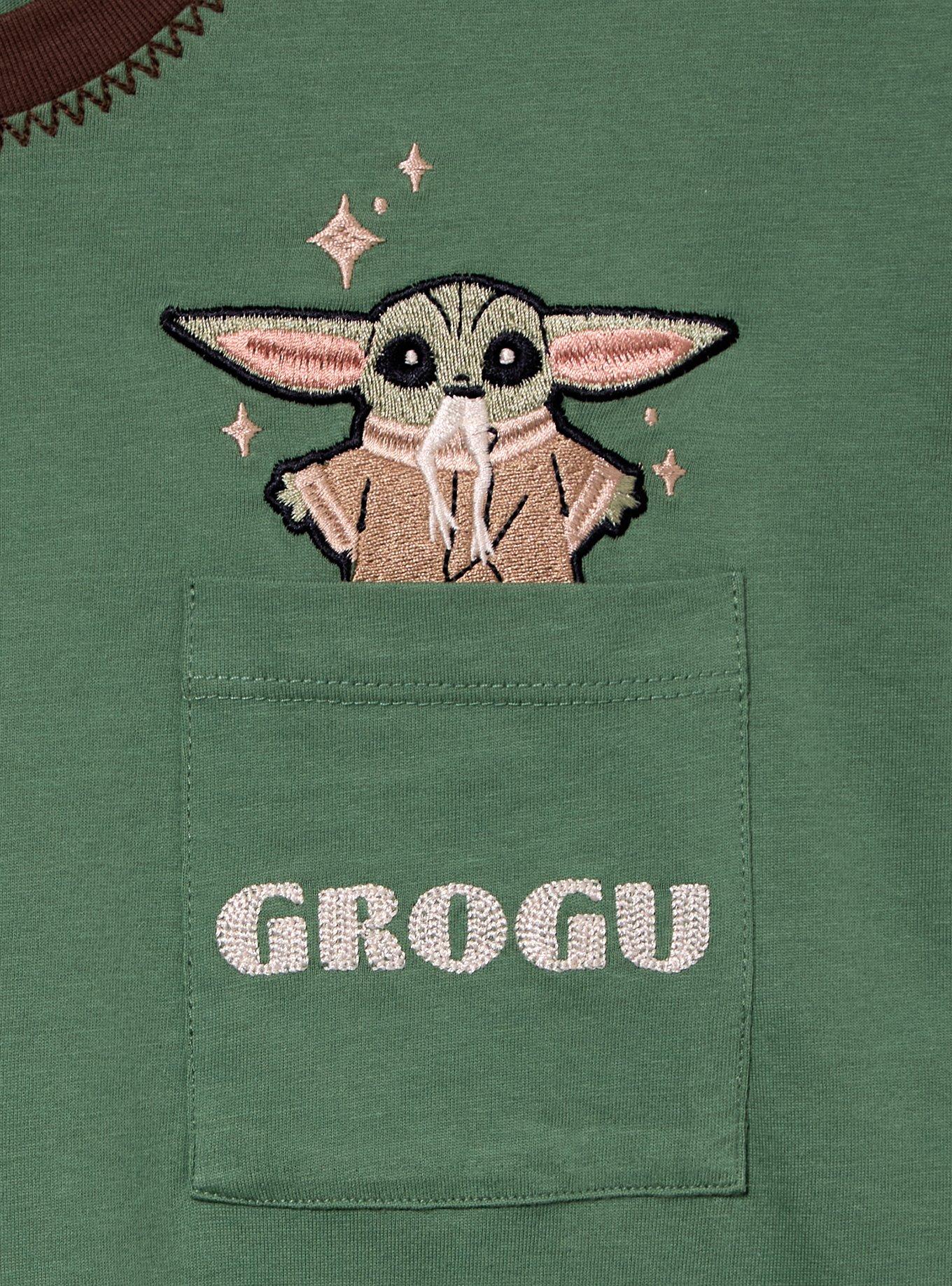 Star Wars The Mandalorian Grogu Embroidered Women's Plus Size Cropped T-Shirt - BoxLunch Exclusive, FOREST, alternate