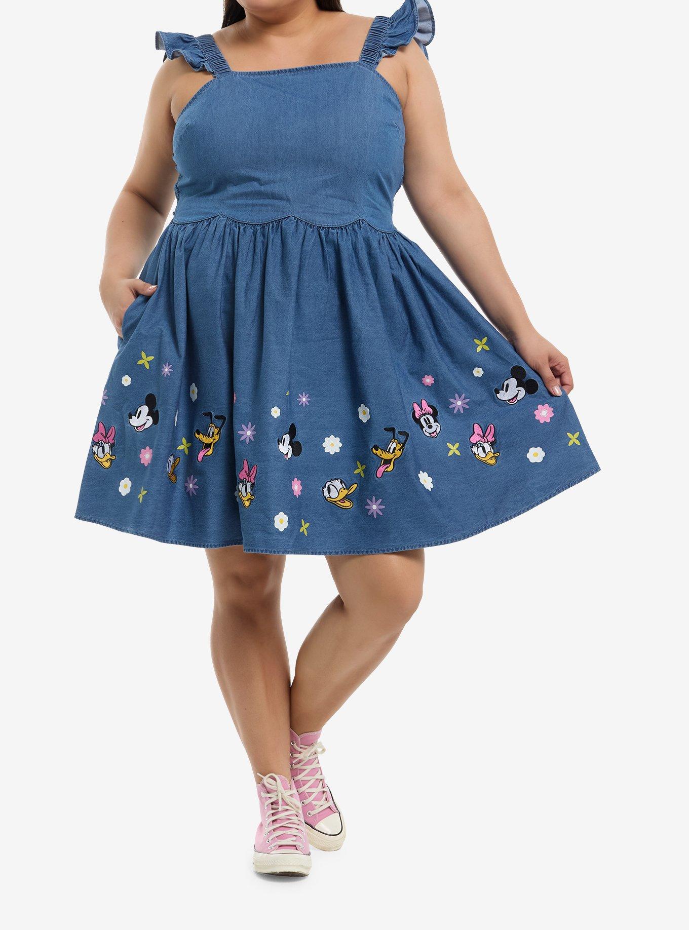 Her Universe Disney Mickey Mouse & Friend Floral Denim Dress Plus Size Her Universe Exclusive, , hi-res