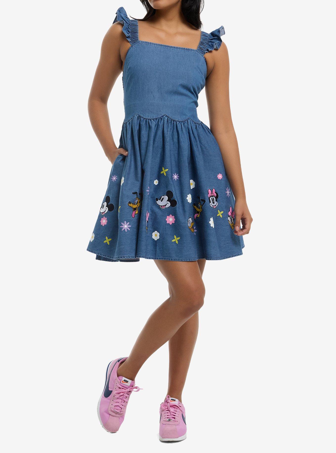 Her Universe Disney Mickey Mouse & Friends Floral Denim Dress Her Universe Exclusive, , hi-res