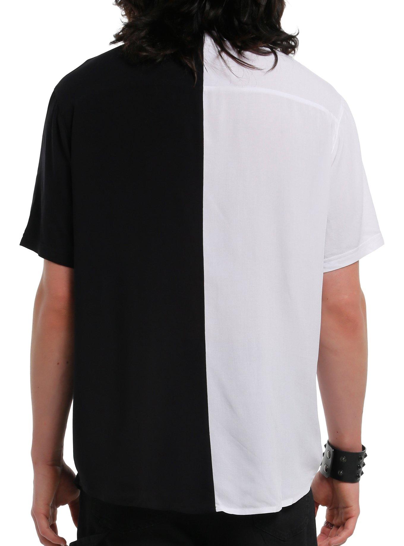 Black & White Skeletons Split Woven Button-Up, , alternate