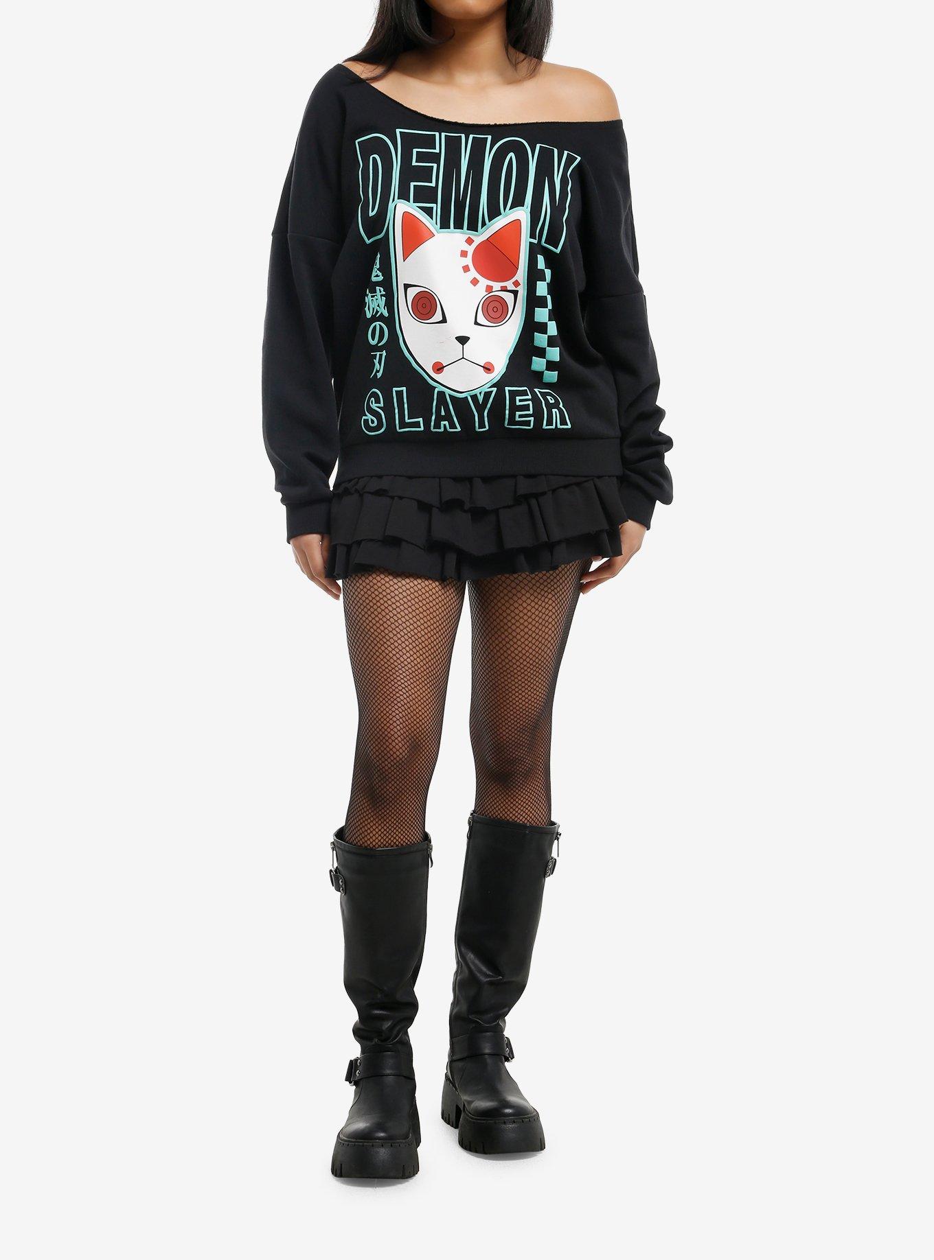 Demon Slayer: Kimetsu No Yaiba Warding Mask Girls Off-Shoulder Sweatshirt, , hi-res