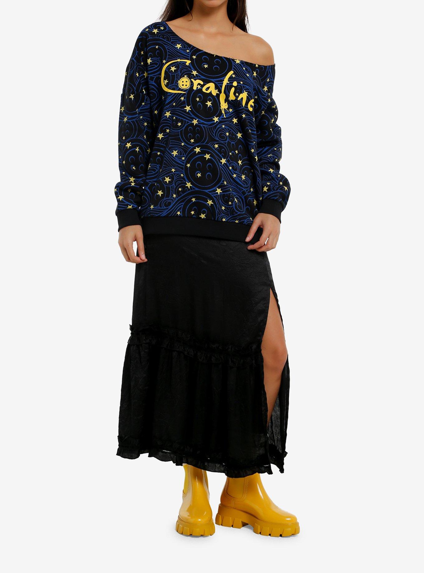 Coraline Button Girls Off-Shoulder Sweatshirt, , hi-res