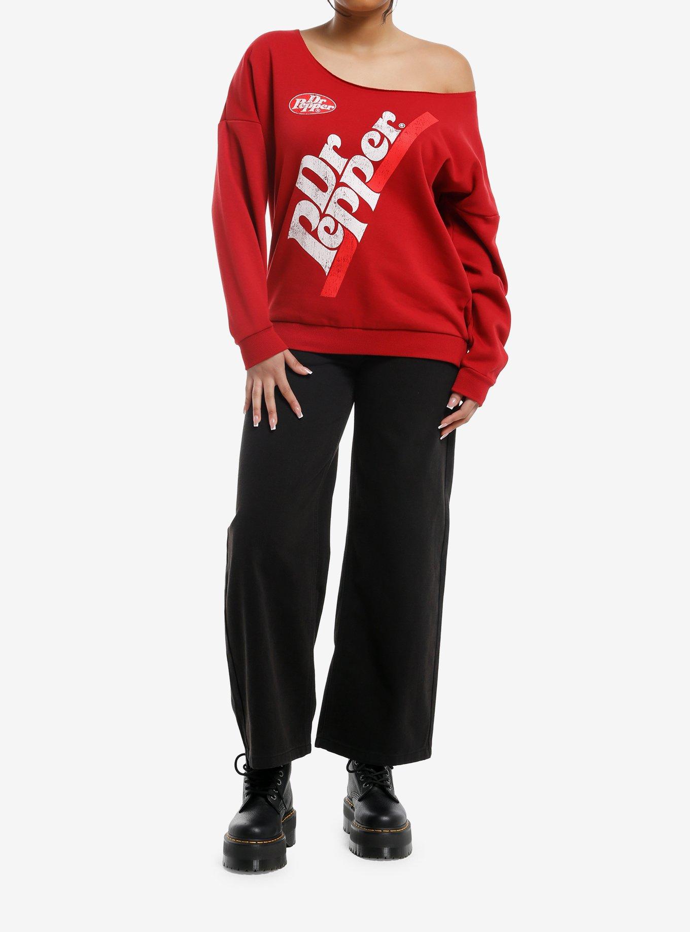 Dr. Pepper Logo Girls Off-Shoulder Sweatshirt, BURGUNDY, alternate