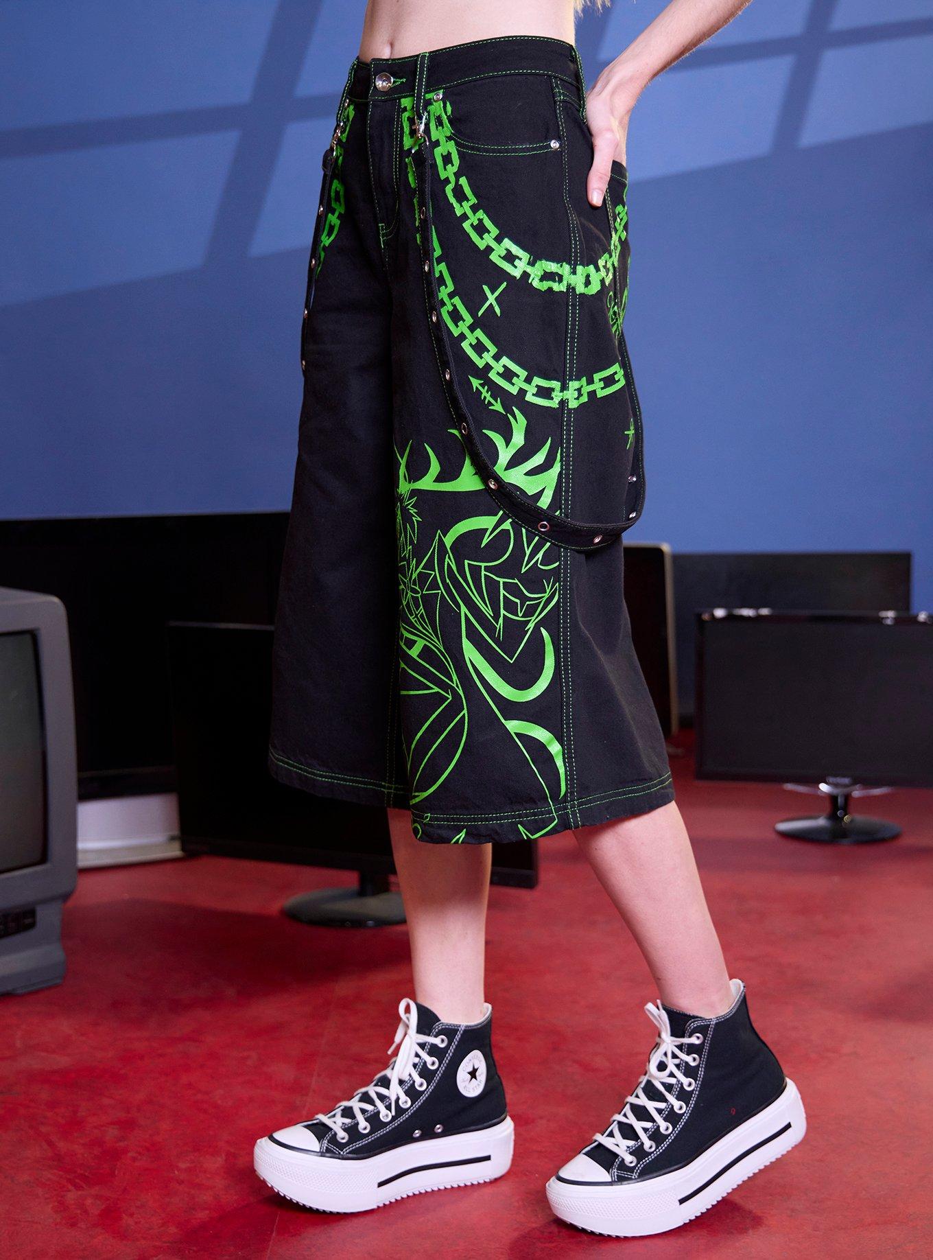 Hazbin Hotel Alastor Chain Suspender Jorts, GREEN, alternate