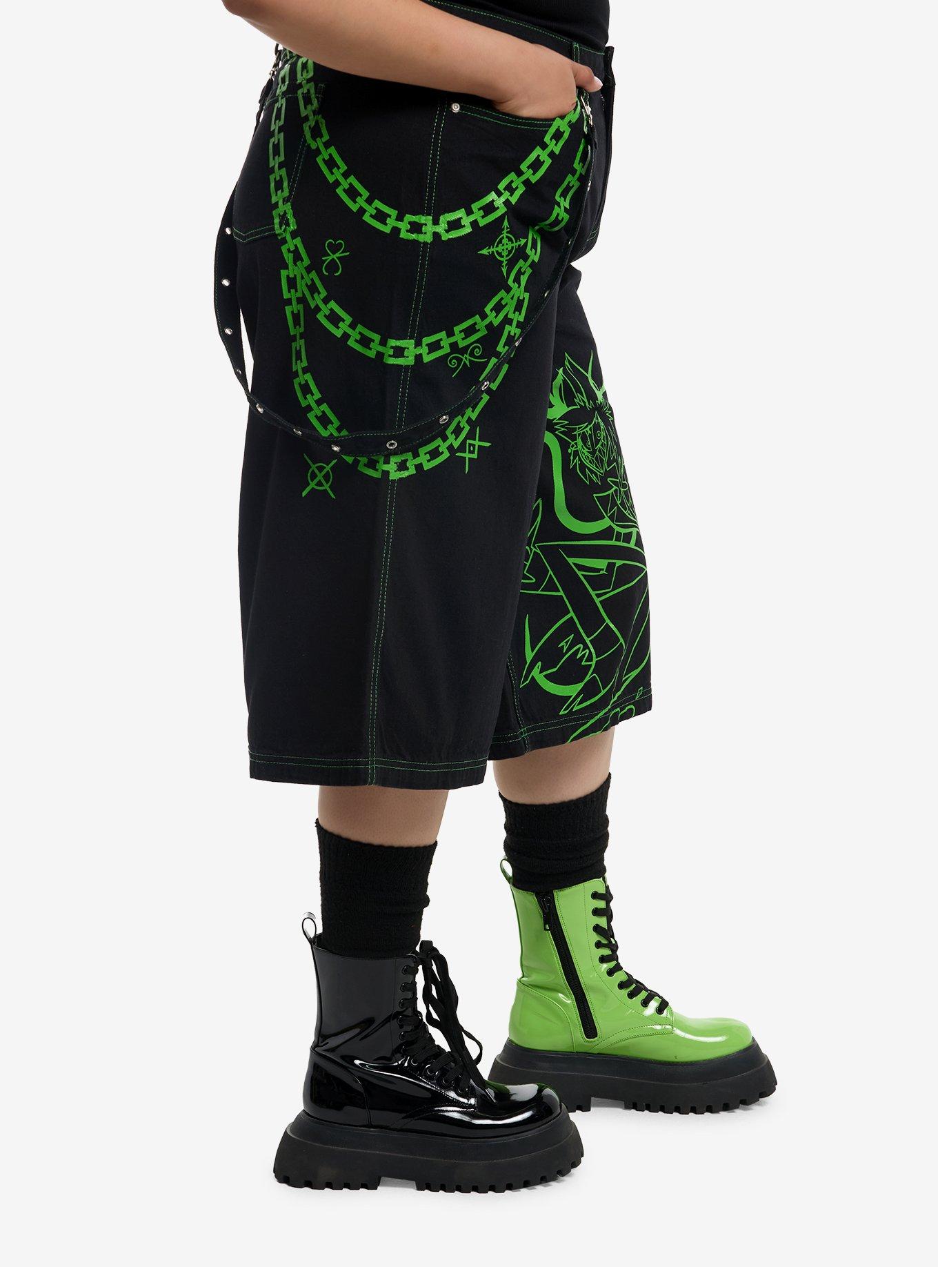 Hazbin Hotel Alastor Chain Suspender Jorts Plus Size, GREEN, alternate