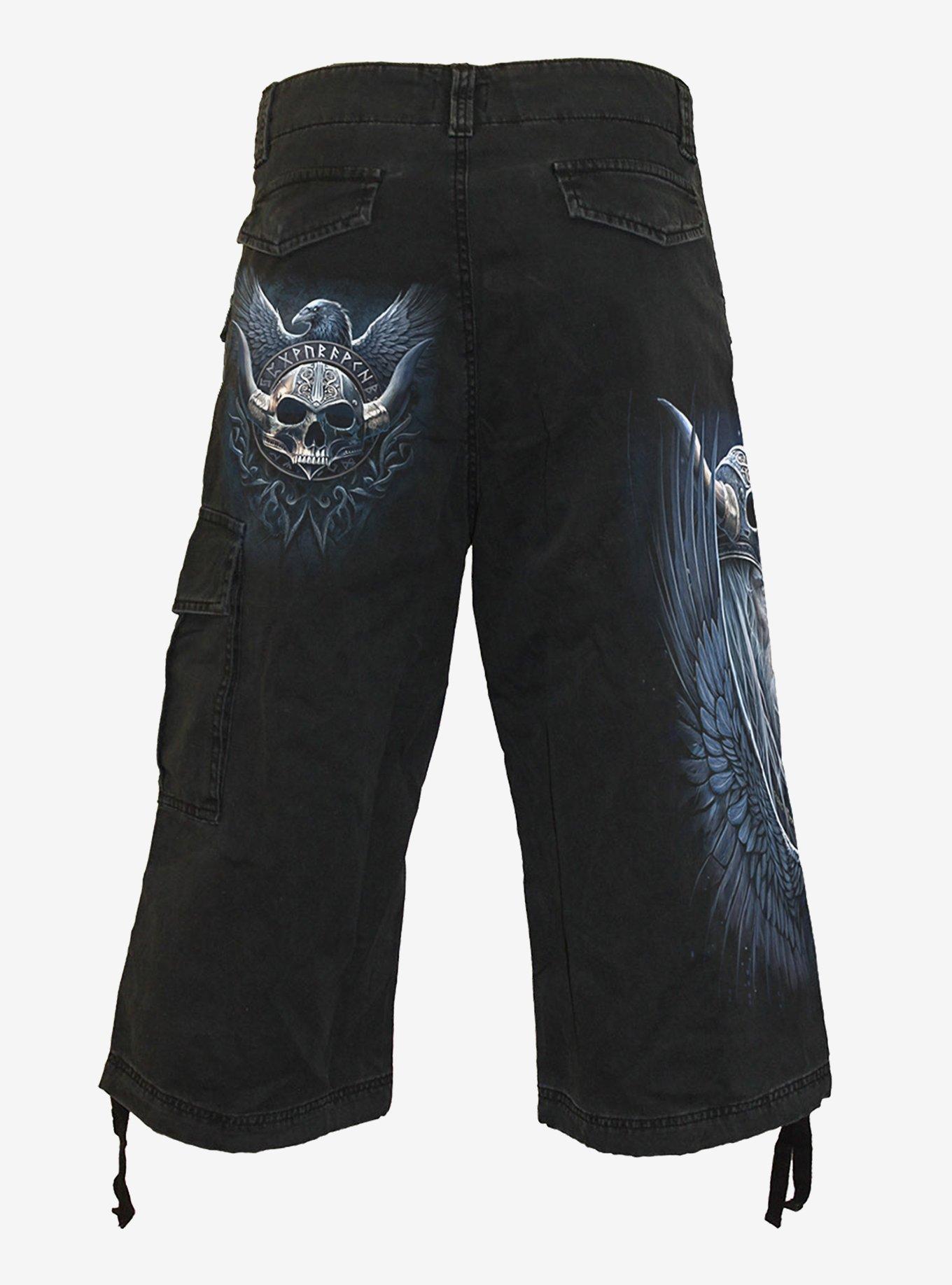 Odin's Warrior Vintage 3/4 Long Cargo Shorts, BLACK, alternate