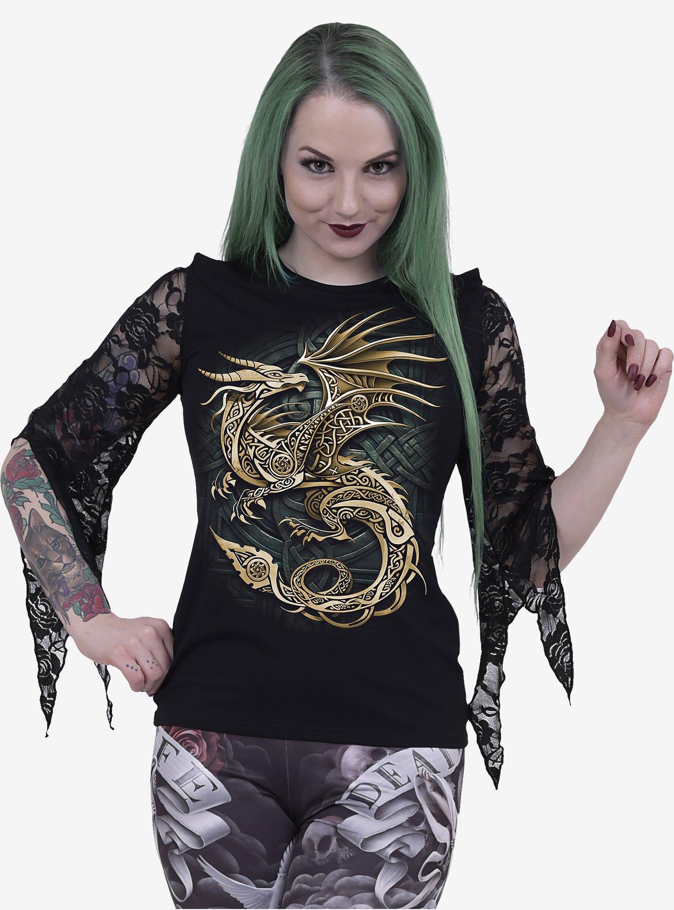Celtic Dragon Rose Lace Sleeve Top, , hi-res