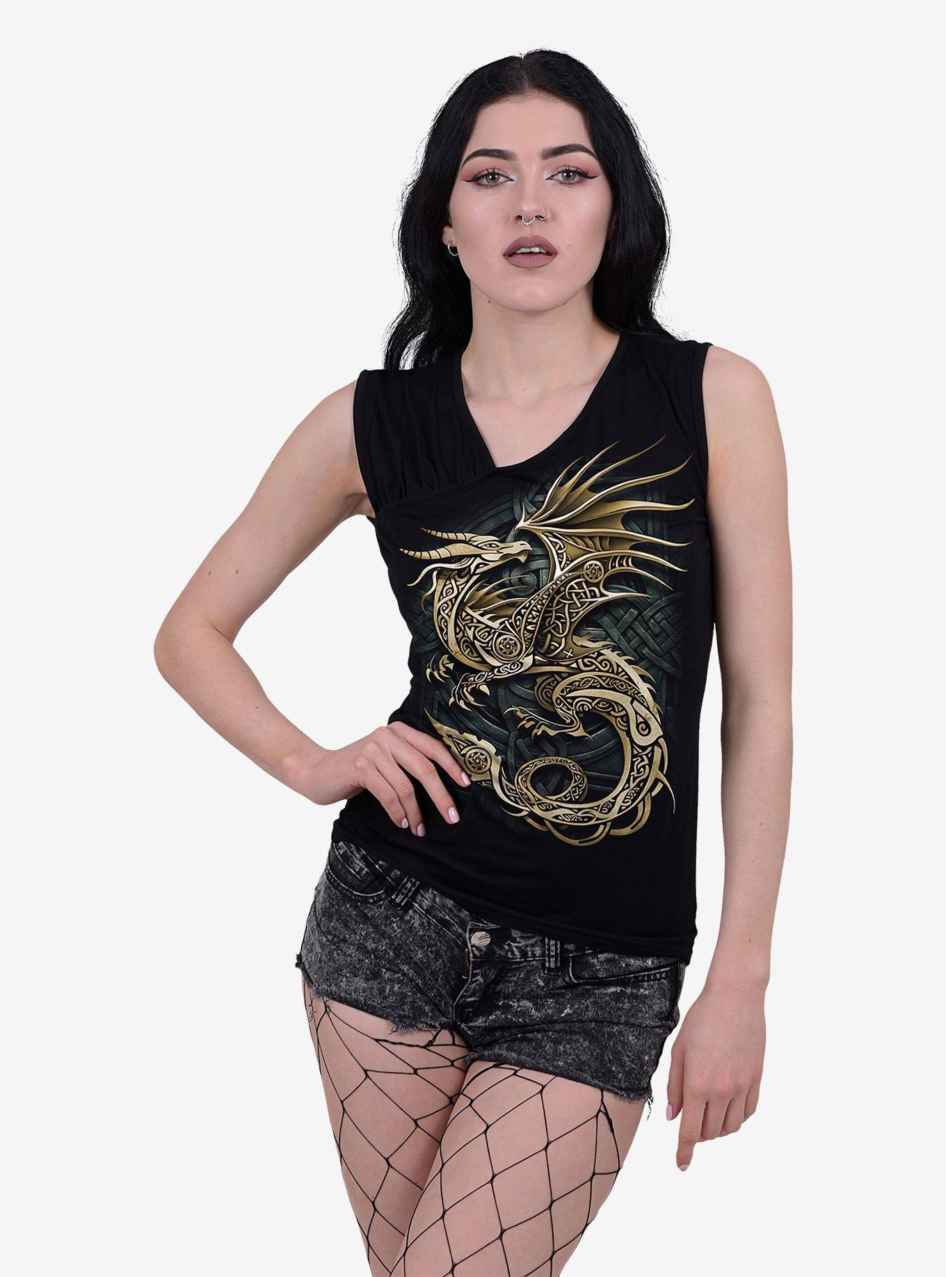Celtic Dragon Gathered Shoulder Slant Vest, , hi-res
