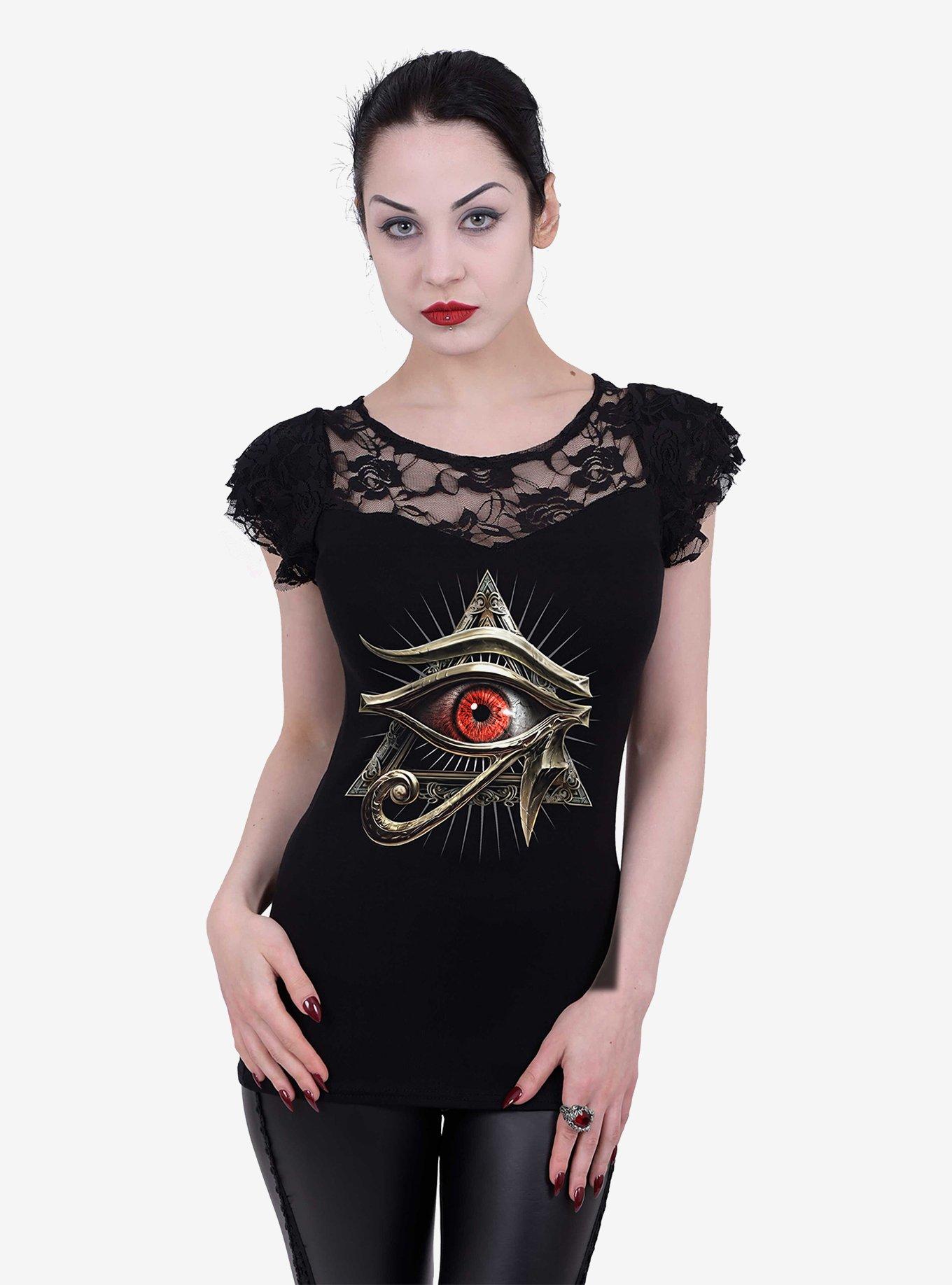 Evil Eye Lace Layered Cap Sleeve Top, , hi-res