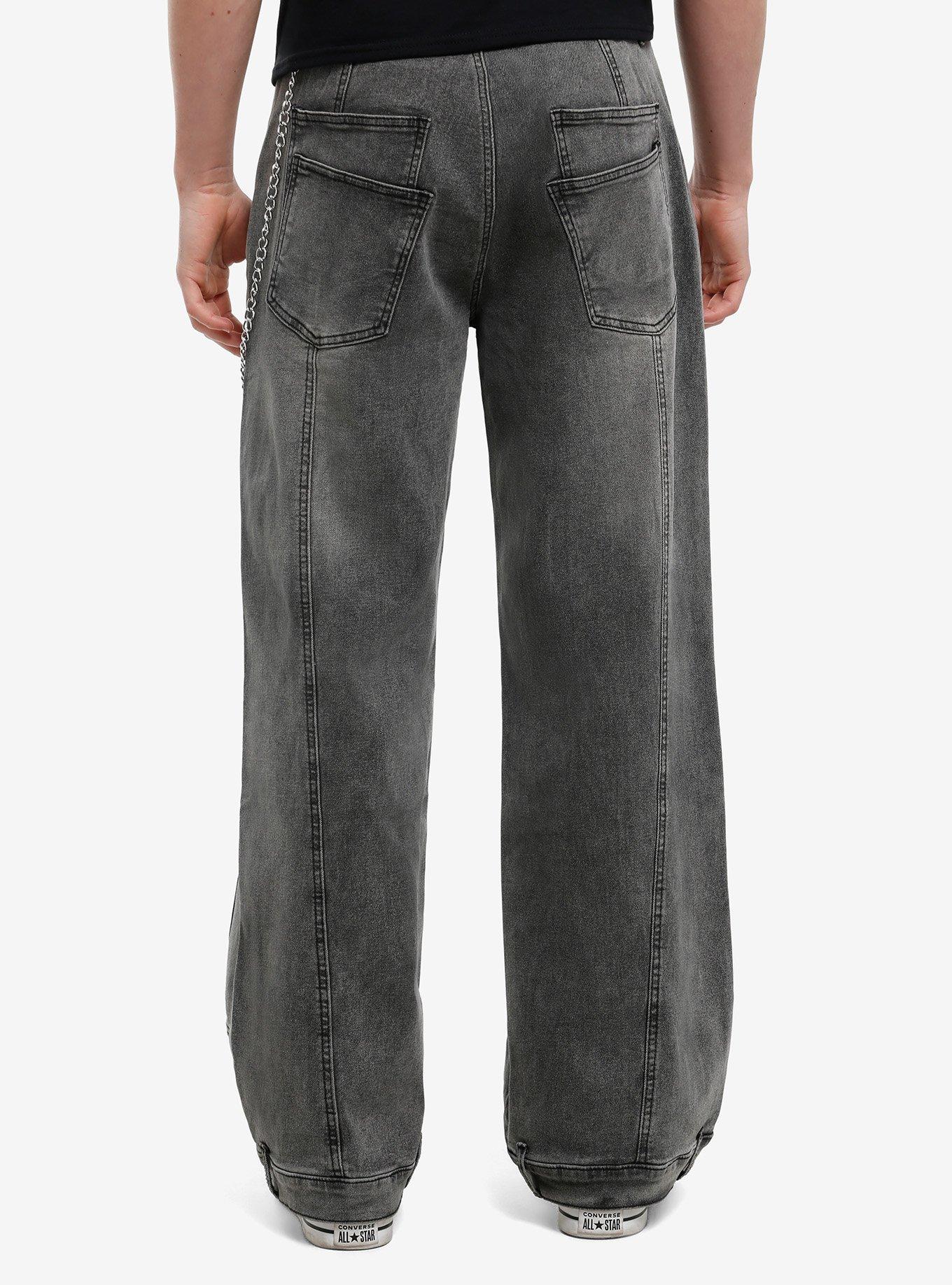 Grey Pyramid Stud Jeans With Side Chain, , hi-res