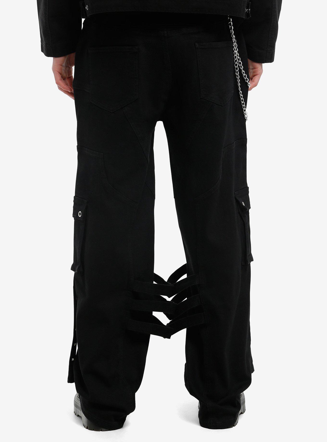 Black Strappy Cargo Pants, , hi-res