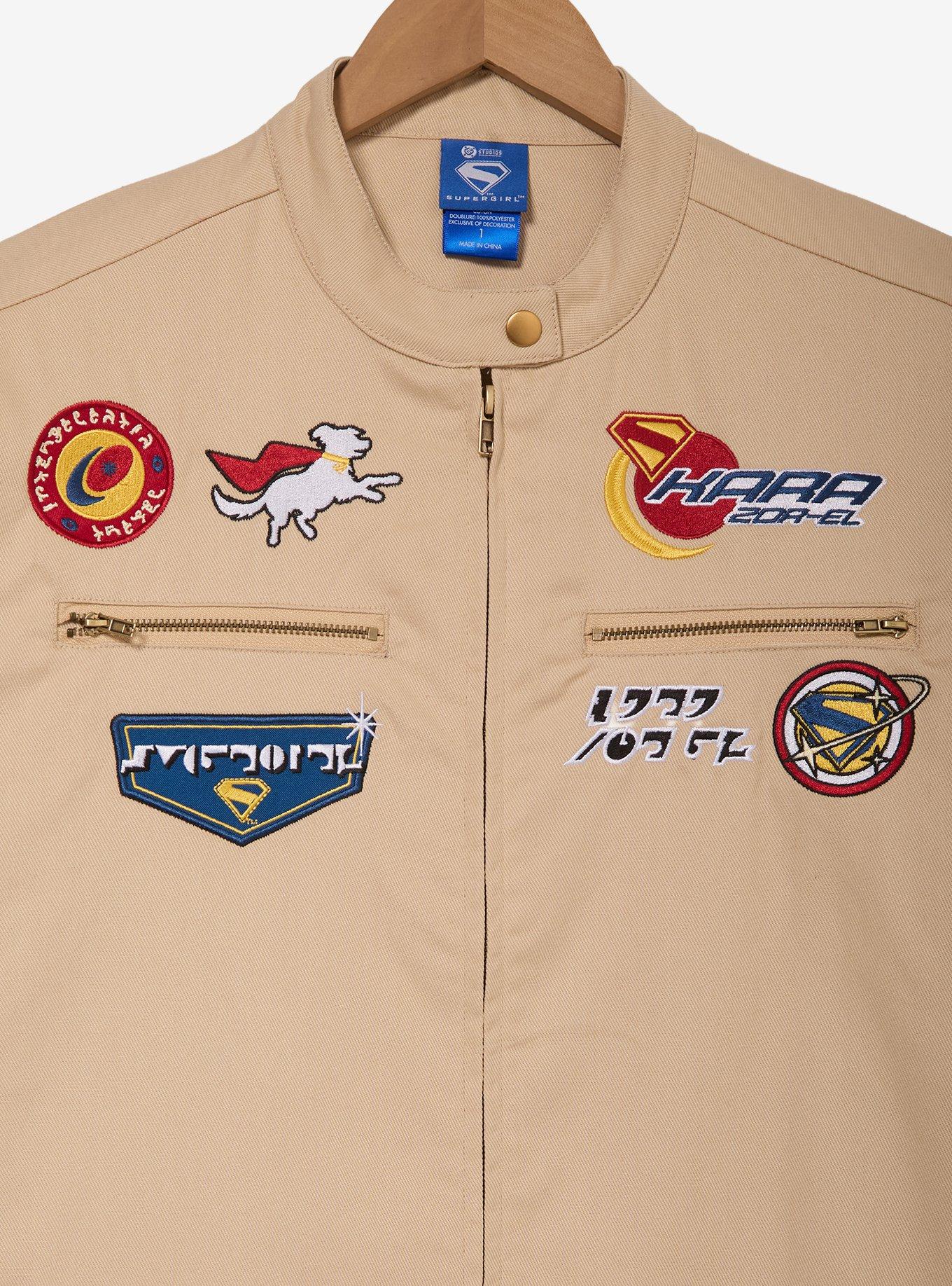 DC Comics Supergirl Patches Women's Plus Size Moto Jacket - BoxLunch Exclusive, BEIGE, alternate