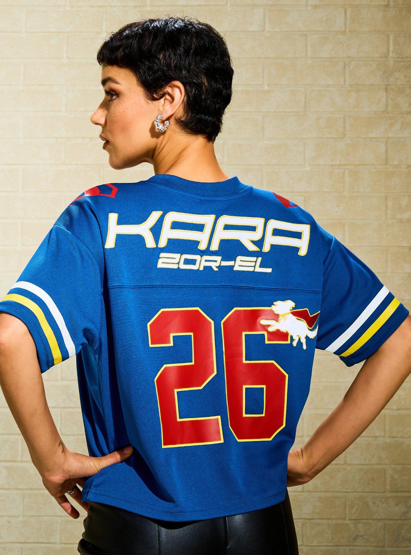 DC Comics Supergirl Kara Women's Plus Size Cropped Football Jersey - BoxLunch Exclusive, , hi-res
