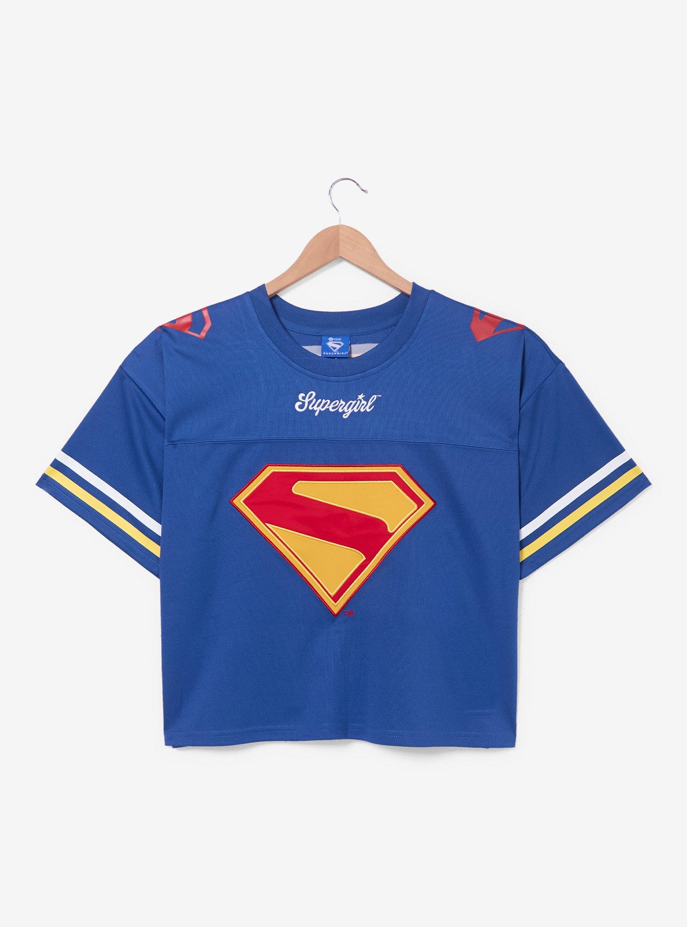 DC Comics Supergirl Kara Women's Plus Size Cropped Football Jersey - BoxLunch Exclusive, NAVY, alternate