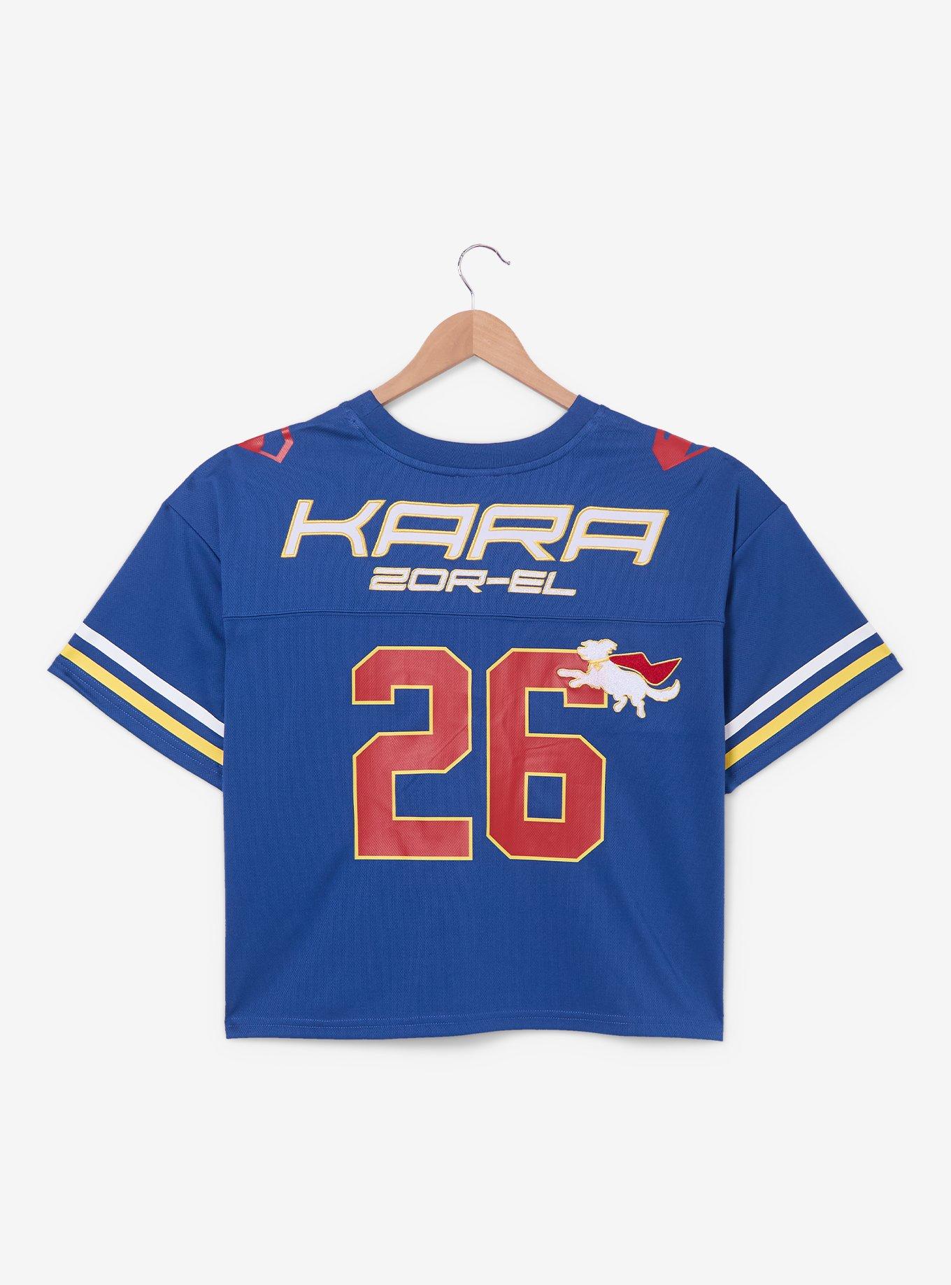 DC Comics Supergirl Kara Women's Plus Size Cropped Football Jersey - BoxLunch Exclusive, NAVY, alternate