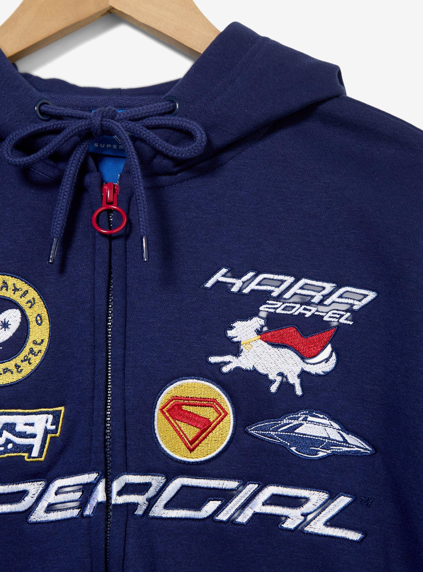 DC Supergirl Embroidered Patches Women's Cropped Zippered Hoodie - BoxLunch Exclusive, NAVY, alternate