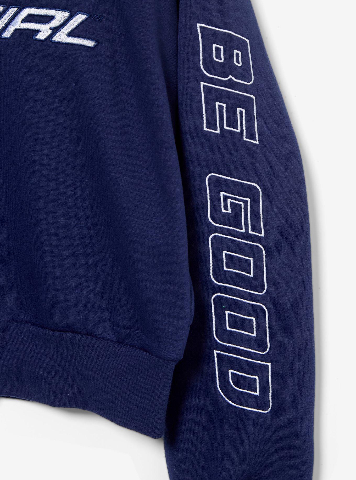 DC Supergirl Embroidered Patches Women's Cropped Zippered Hoodie - BoxLunch Exclusive, NAVY, alternate