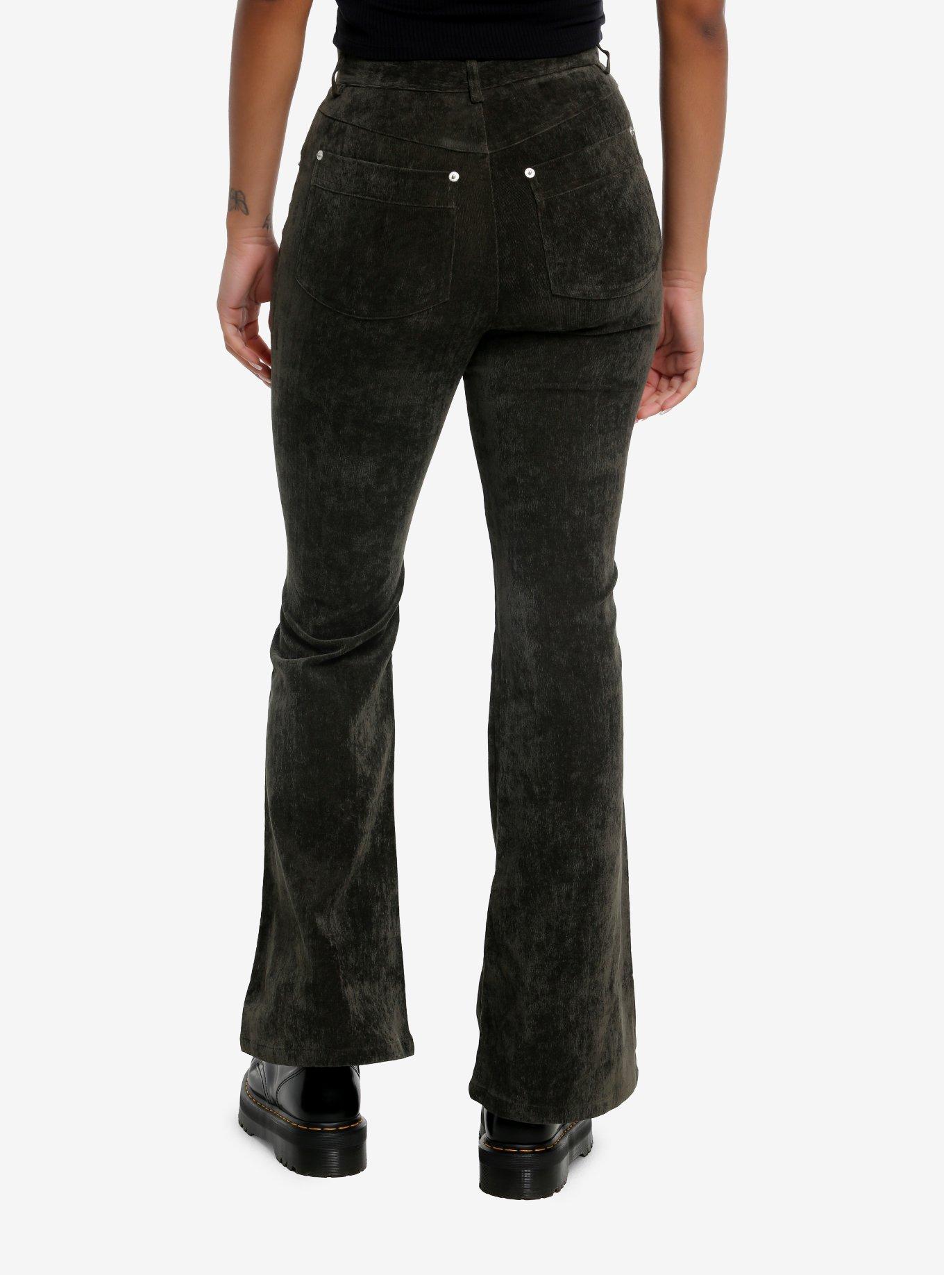 Olive Green Textured Flare Pants, , hi-res