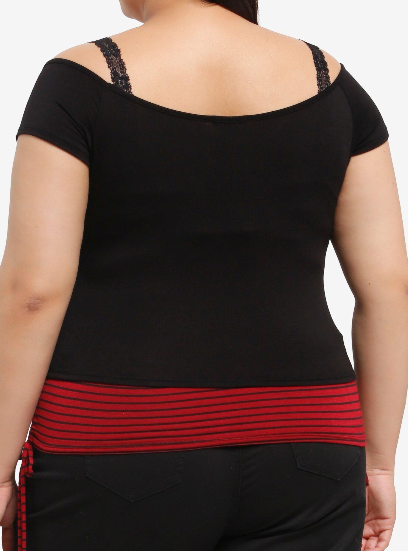 Black & Red Rose Stripe Girls Twofer Top Plus Size, MULTI, alternate