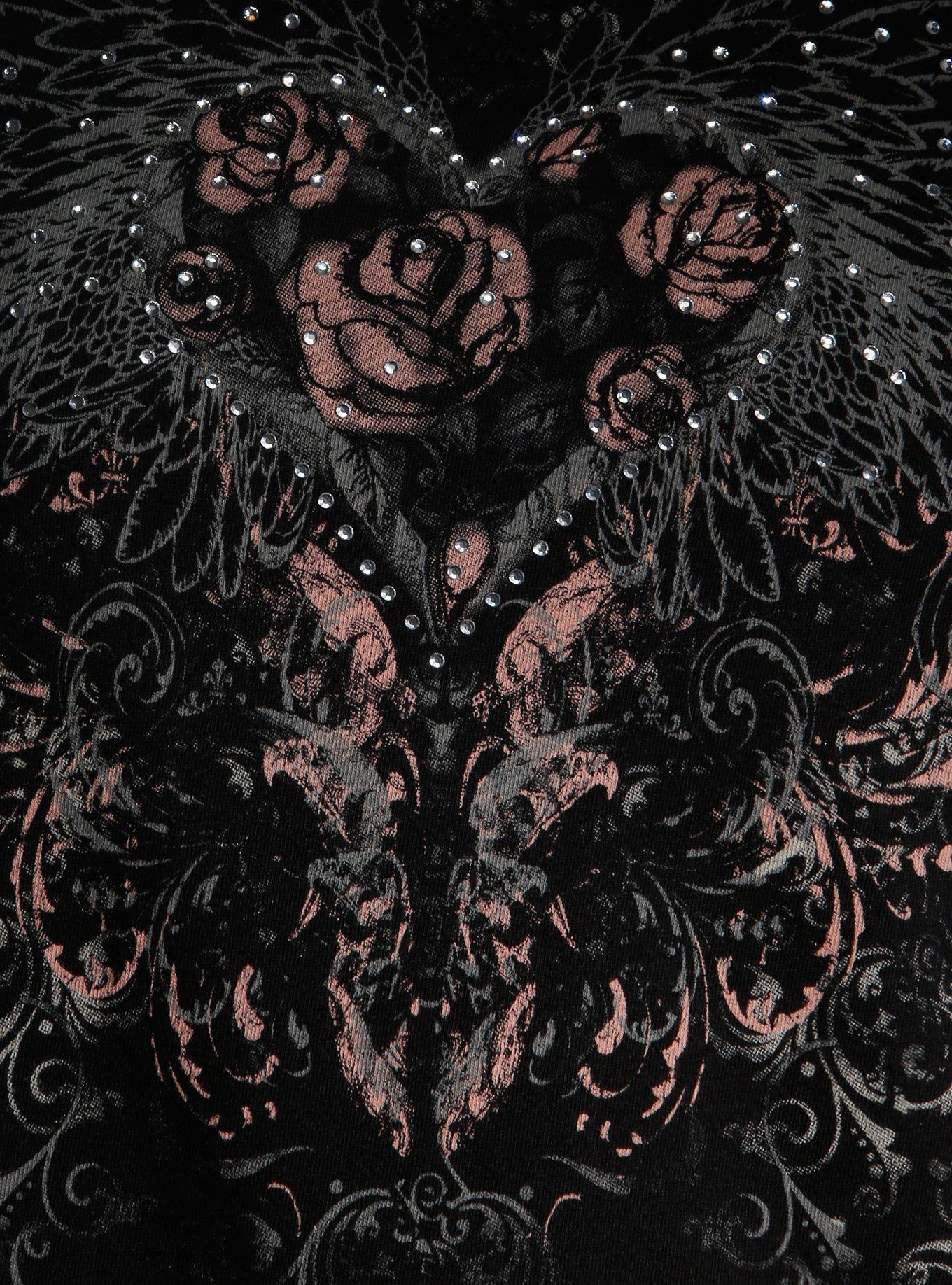 Winged Heart Filigree Rhinestone Girls T-Shirt, MULTI, alternate