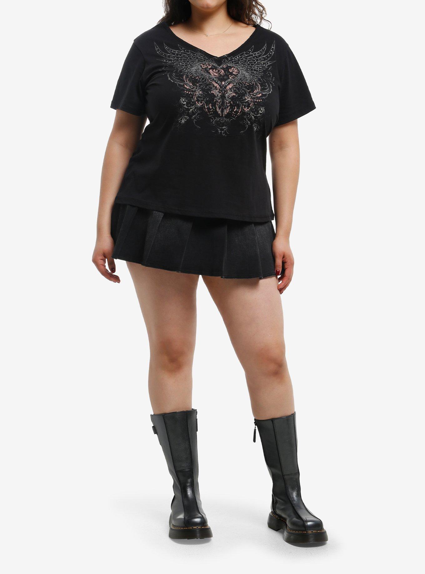 Winged Heart Filigree Rhinestone Girls T-Shirt Plus Size, , hi-res