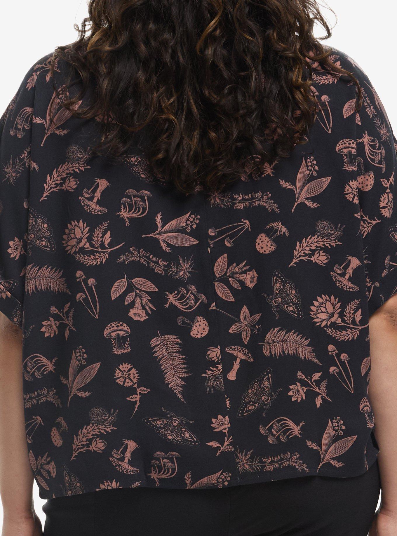 Thorn & Fable Mushrooms & Plants Girls Woven Button-Up Plus Size, MULTI, alternate