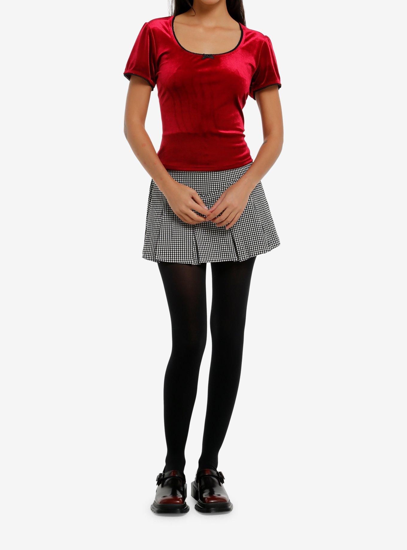 Burgundy Velvet Puff-Sleeve Top, , hi-res