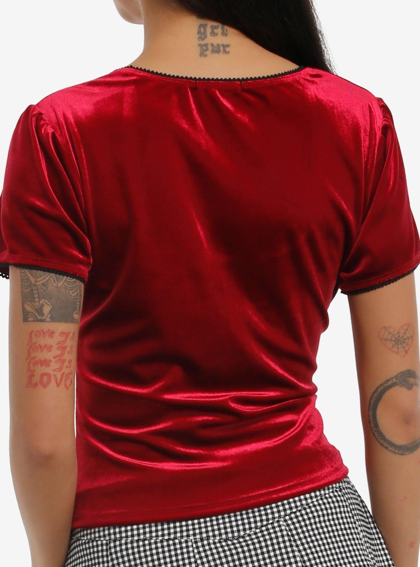 Burgundy Velvet Puff-Sleeve Top, MULTI, alternate