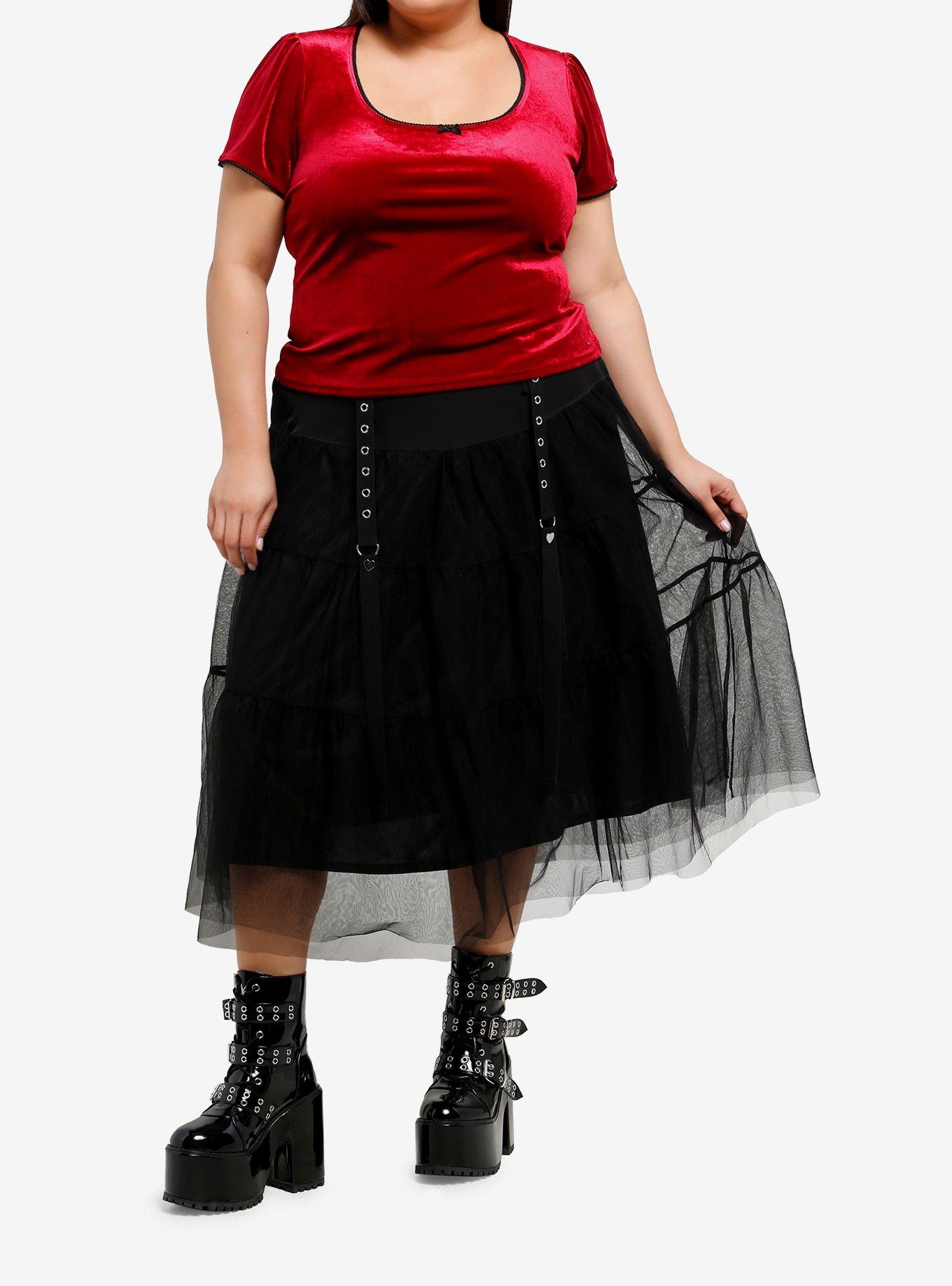 Burgundy Velvet Puff-Sleeve Top Plus Size, , hi-res