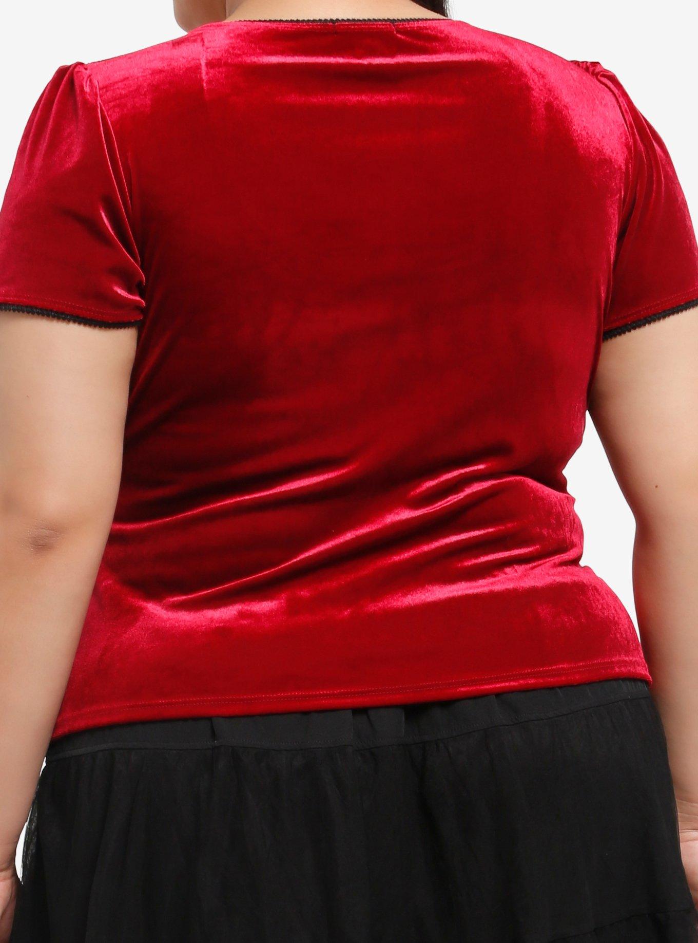 Burgundy Velvet Puff-Sleeve Top Plus Size, MULTI, alternate