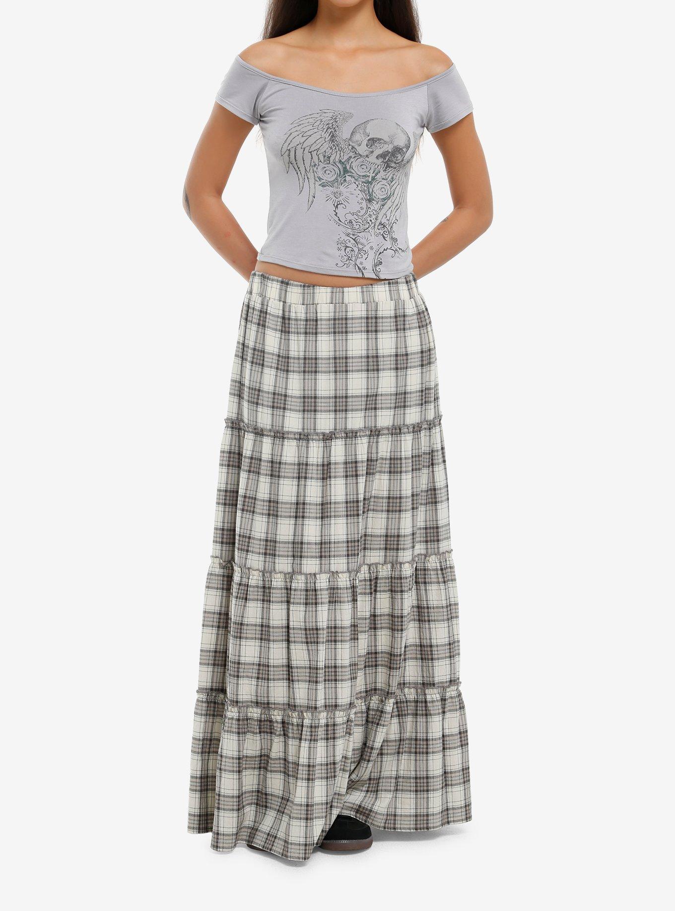 Grey Winged Skull Filigree Girls Off-Shoulder Top, , hi-res