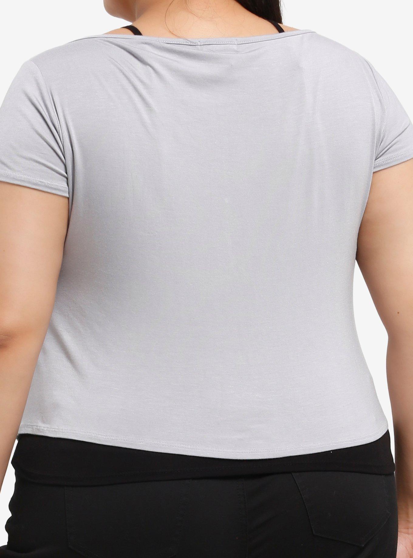 Grey & Black Cross Filigree Girls Twofer Top Plus Size, MULTI, alternate